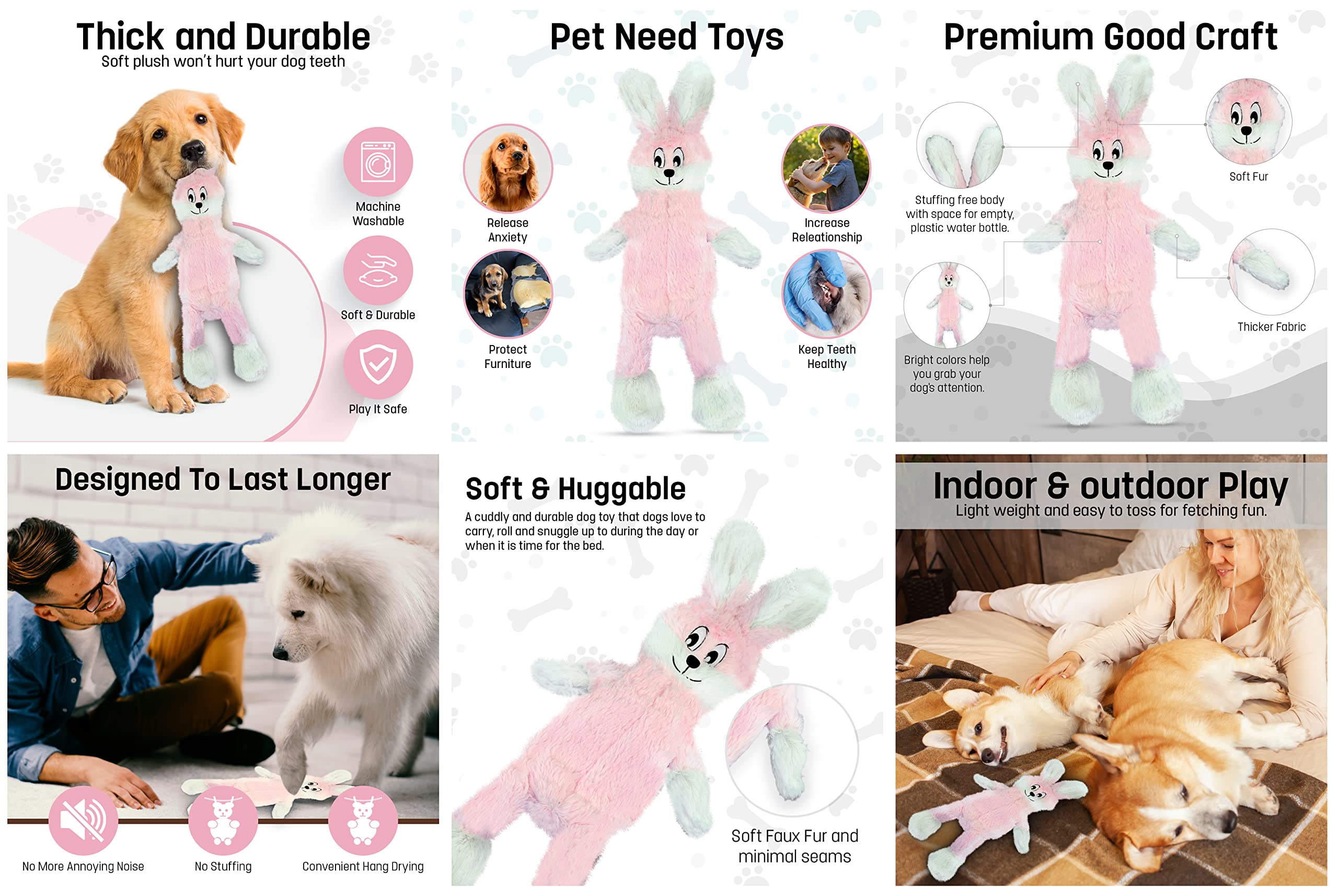Fga Marketplace Bundle Of 5 Flat No Stuffing No Squeak Plush Dog Toys, Funny Style Will Entertain Your Pet For Hours, Recommende