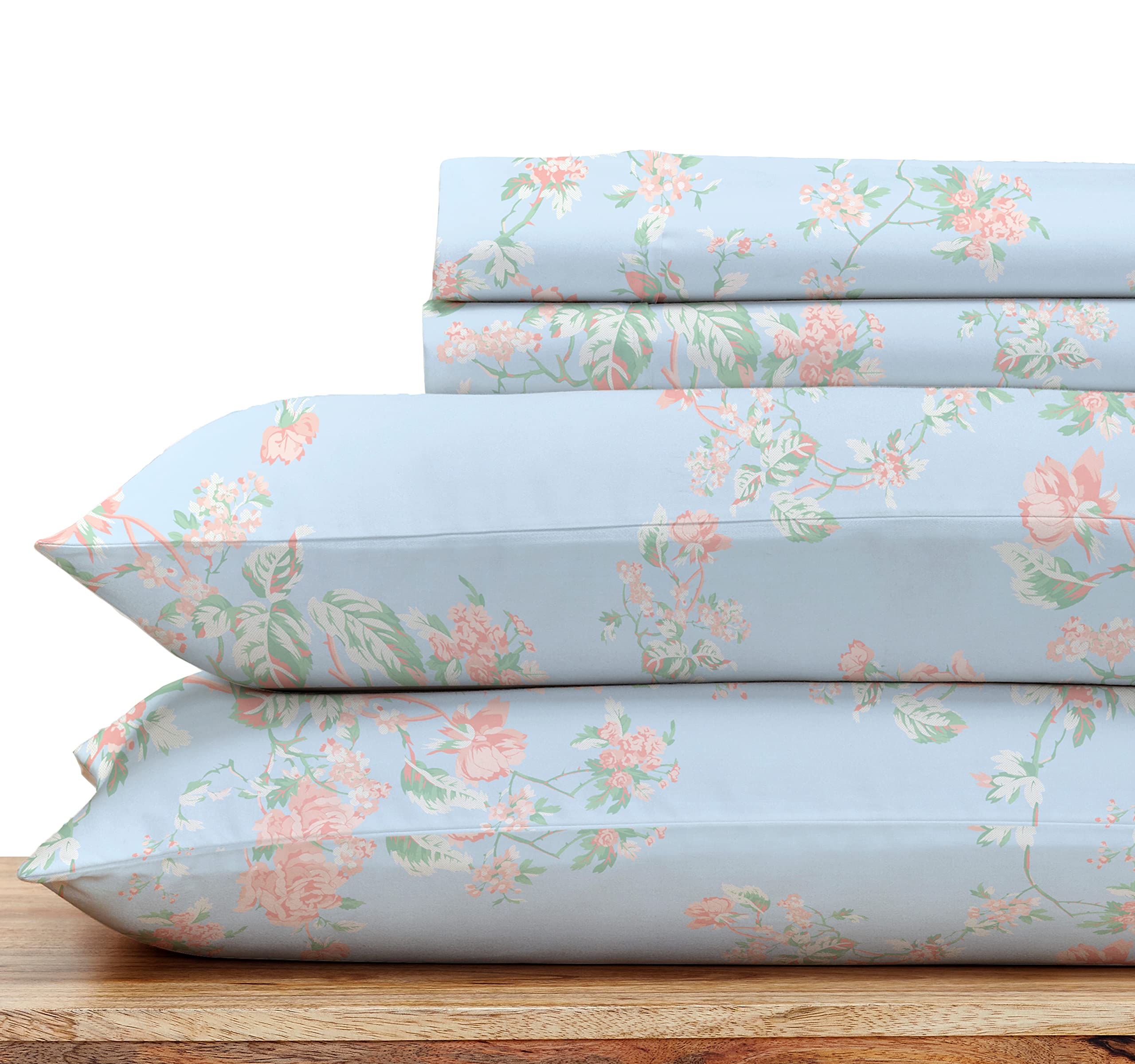 California Design Den Floral Sheets For Queen Size Bed, 4 Piece 100 Cotton Sheets Set, Luxury 400 Thread Count Sateen, Deep Pock