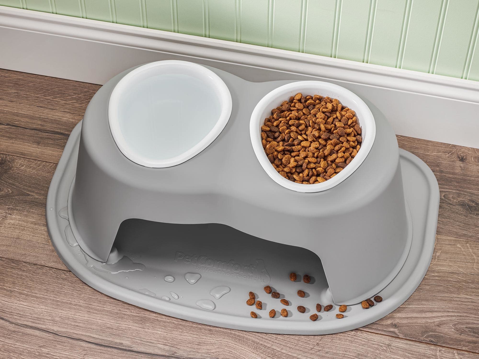 Weathertech Double High Pet Feeding System W/Plastic Dog/Cat Bowls - 10 High Stand Light Grey (Pdhc6410Lglg)