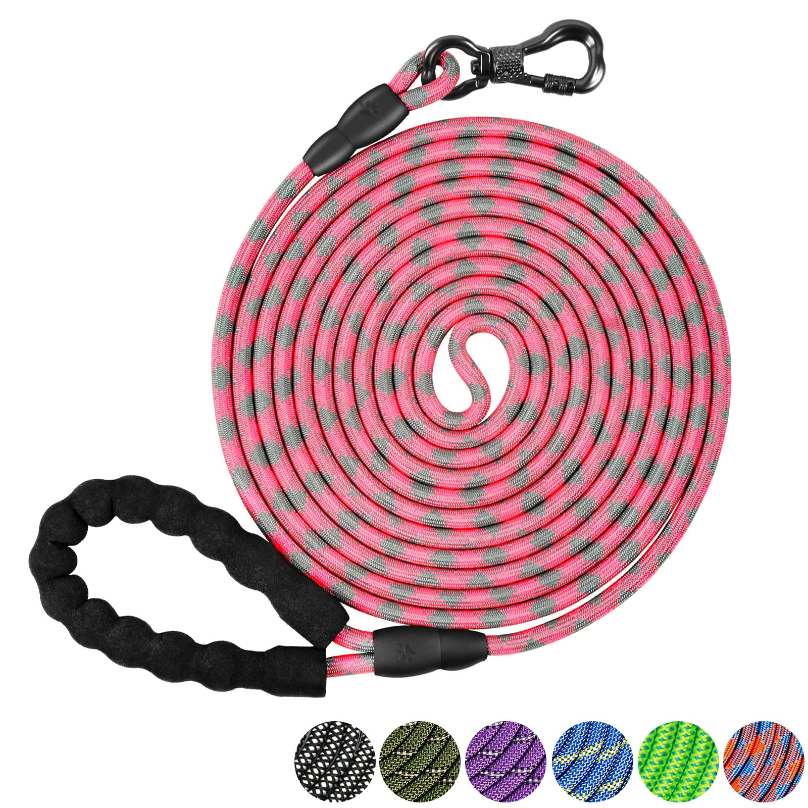 Ntr Long Dog Leash, 30Ft Check Cord With Swivel Lockable Hook And Comfortable Padded Handle For Pink Leash For Small Medium And Large Dogs Walking Training Hiking Camping Playing