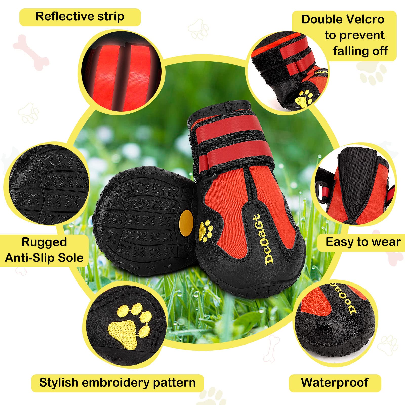 Dcoagt Dog Boots Waterproof Dog Shoes For Small Medium Large Puppy With Reflective Straps Anti-Slip Sole,Paw Protector Dog Booti