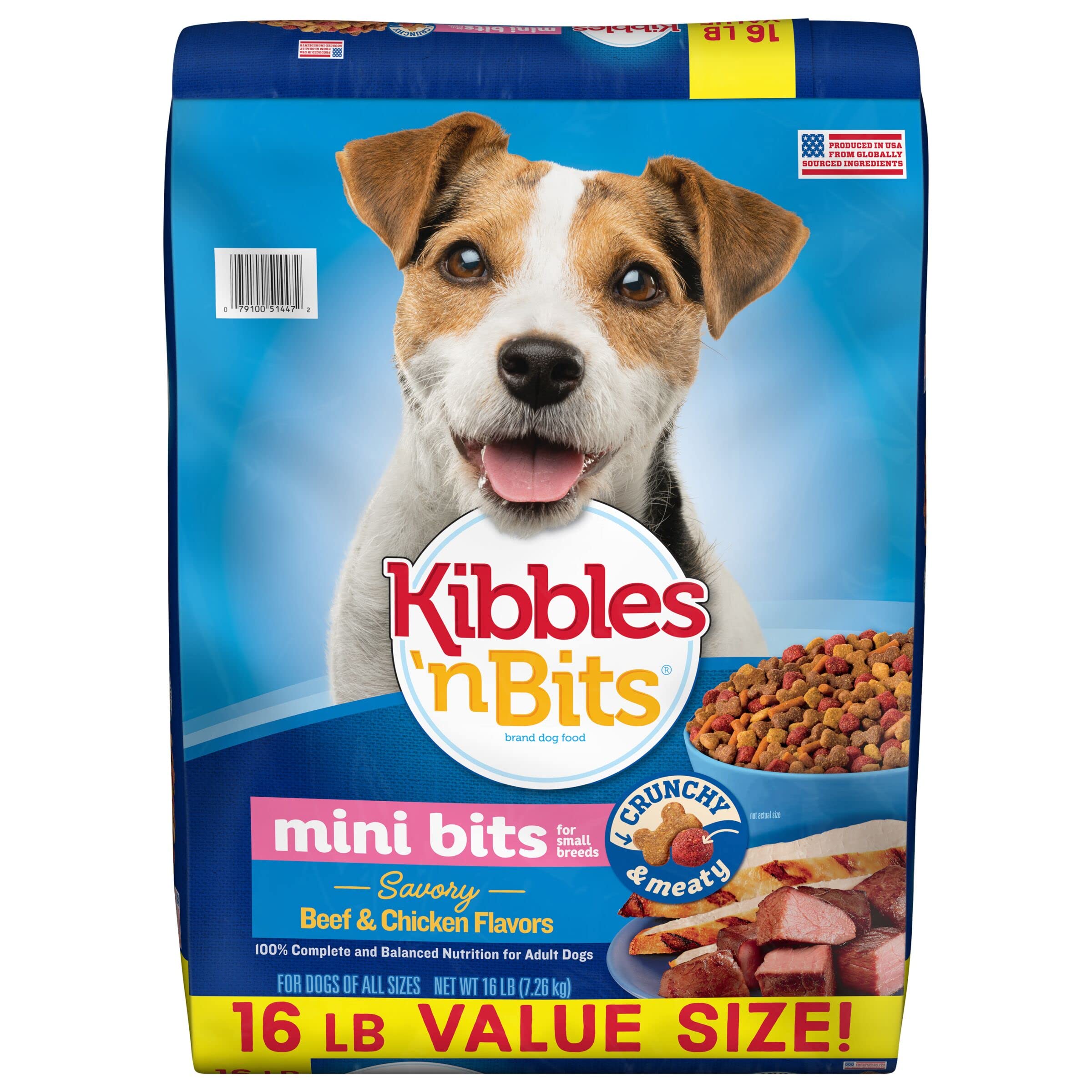 Kibbles N Bits Small Breed Mini Bits Savory Beef & Chicken Flavors Dog Food, 16-Pound