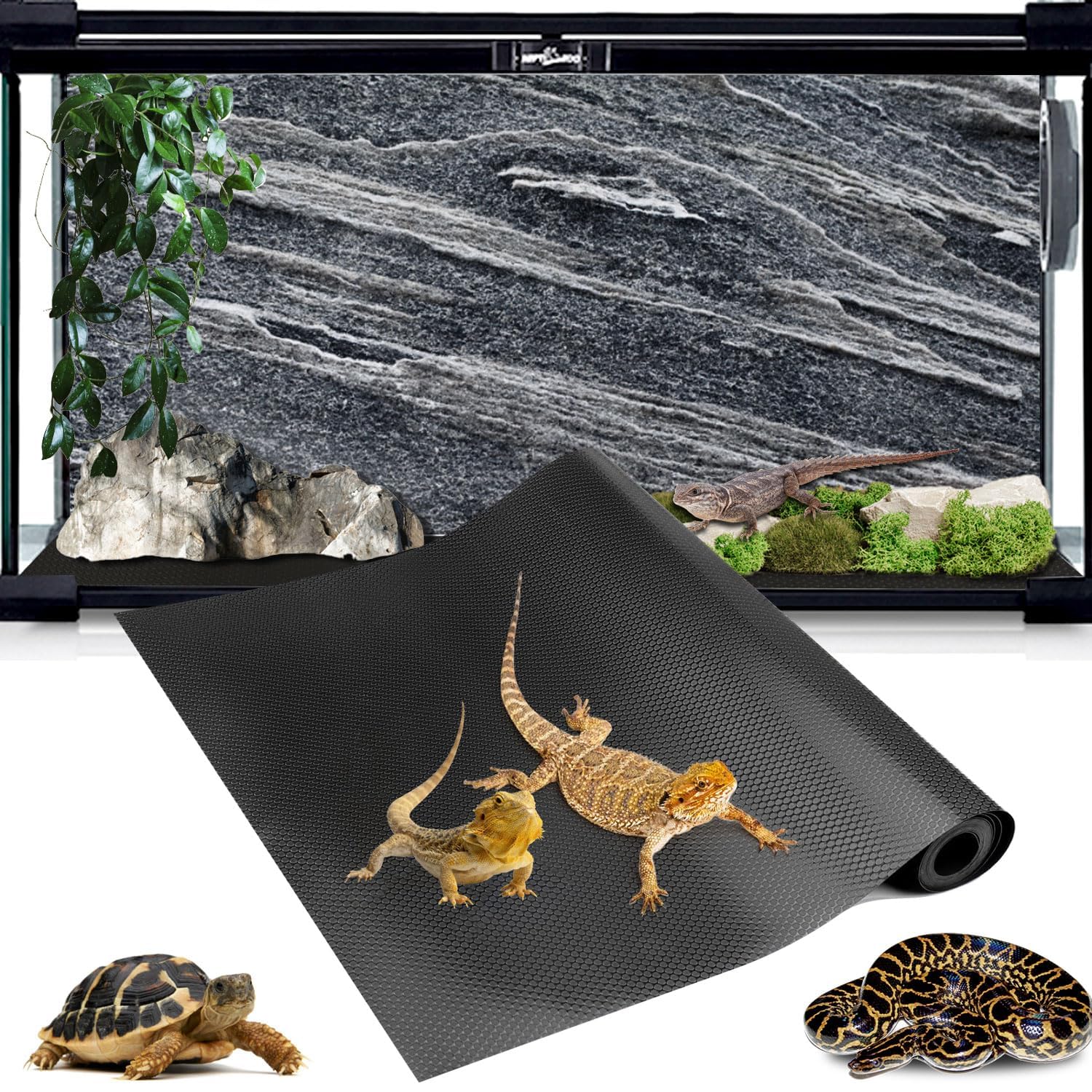 Reptile Tank Accessories, 120 Gallon Reptile Terrarium Mat Liner, 24 Inch Wide Bearded Dragon Substrate Flooring For 4X2X2 Repti