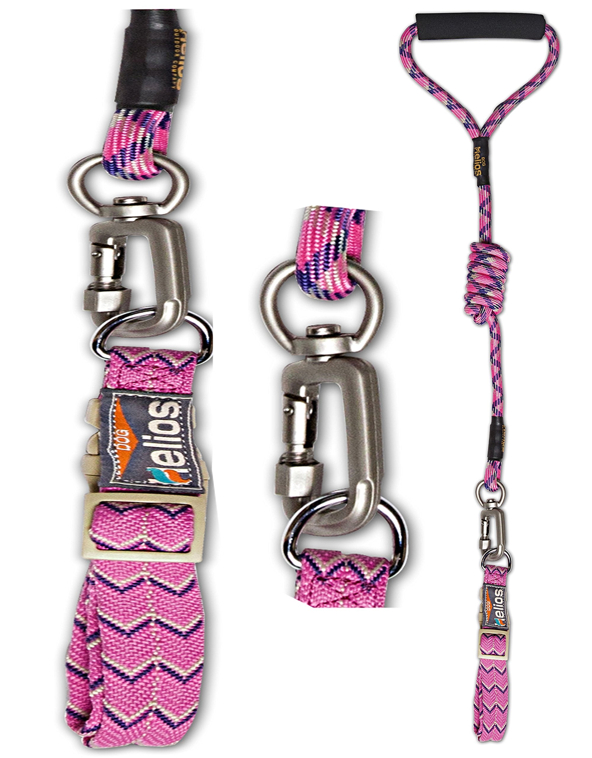 Doghelios 'Dura-Tough' Easy Tension 3M Reflective Adjustable Multi-Swivel Pet Dog Leash And Collar, Small, Pink