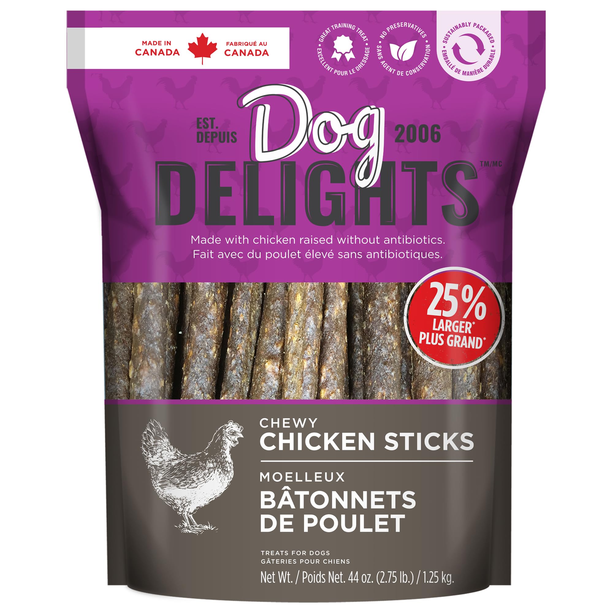 Dog Delights Chewy Chicken Sticks Dog Treats - 1.25 kg (2.7 lb) - Wholesome and Delicious Rewards for Your Furry Friend - Made i