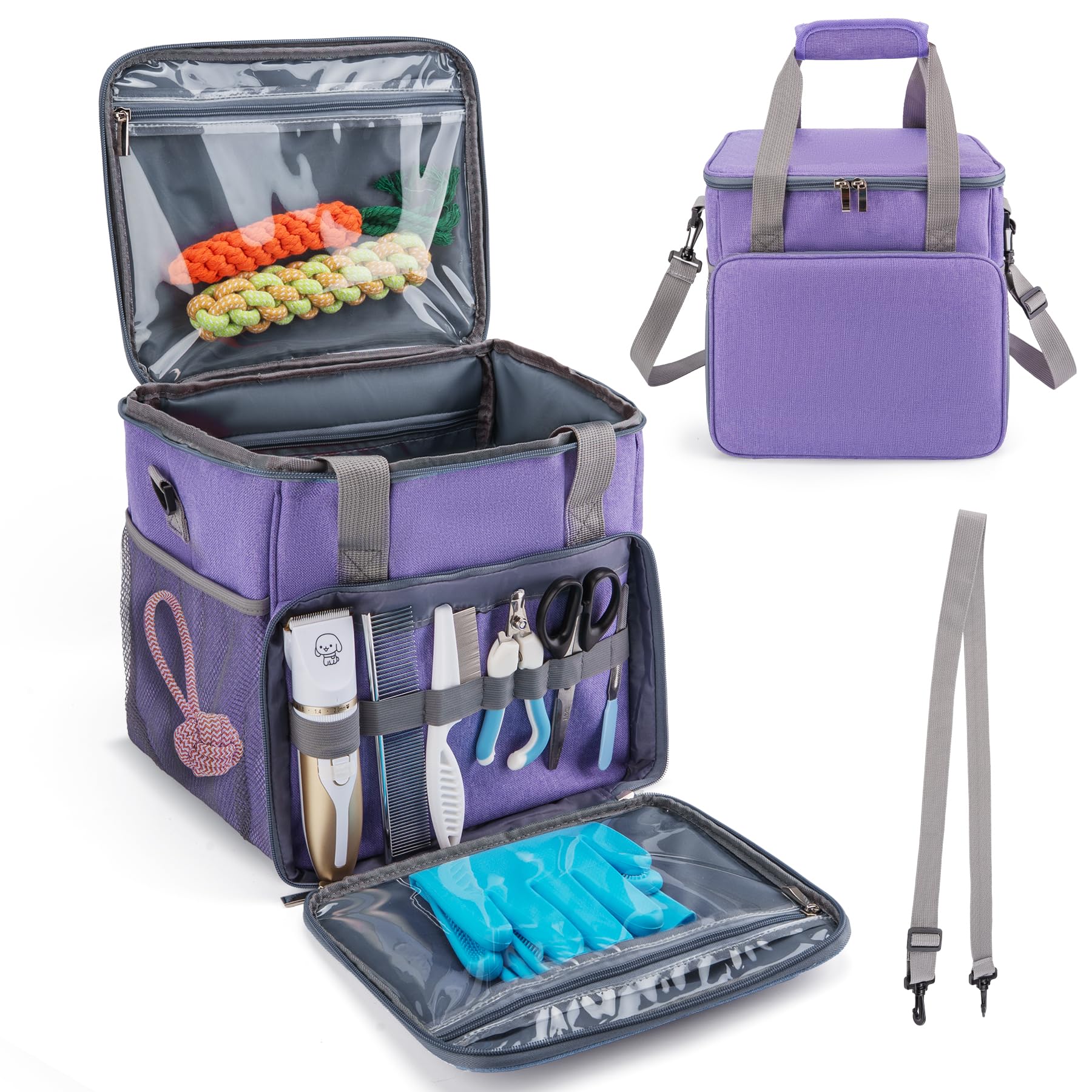 SMYV Pet Grooming Bag for Dog Grooming Supplies, Dog Tote Travel Bag for Pets Grooming Tools Kit Accessories - Purple