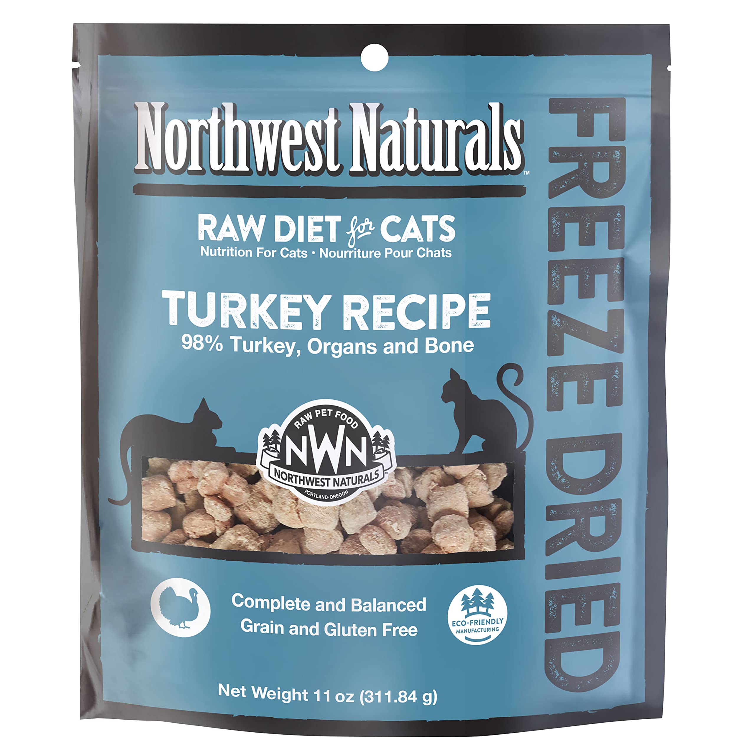 Northwest Naturals Freeze-Dried Turkey Cat & Kitten Food - Bite-Sized Nibbles - Healthy, Limited, Human-Grade Ingredients, All-N