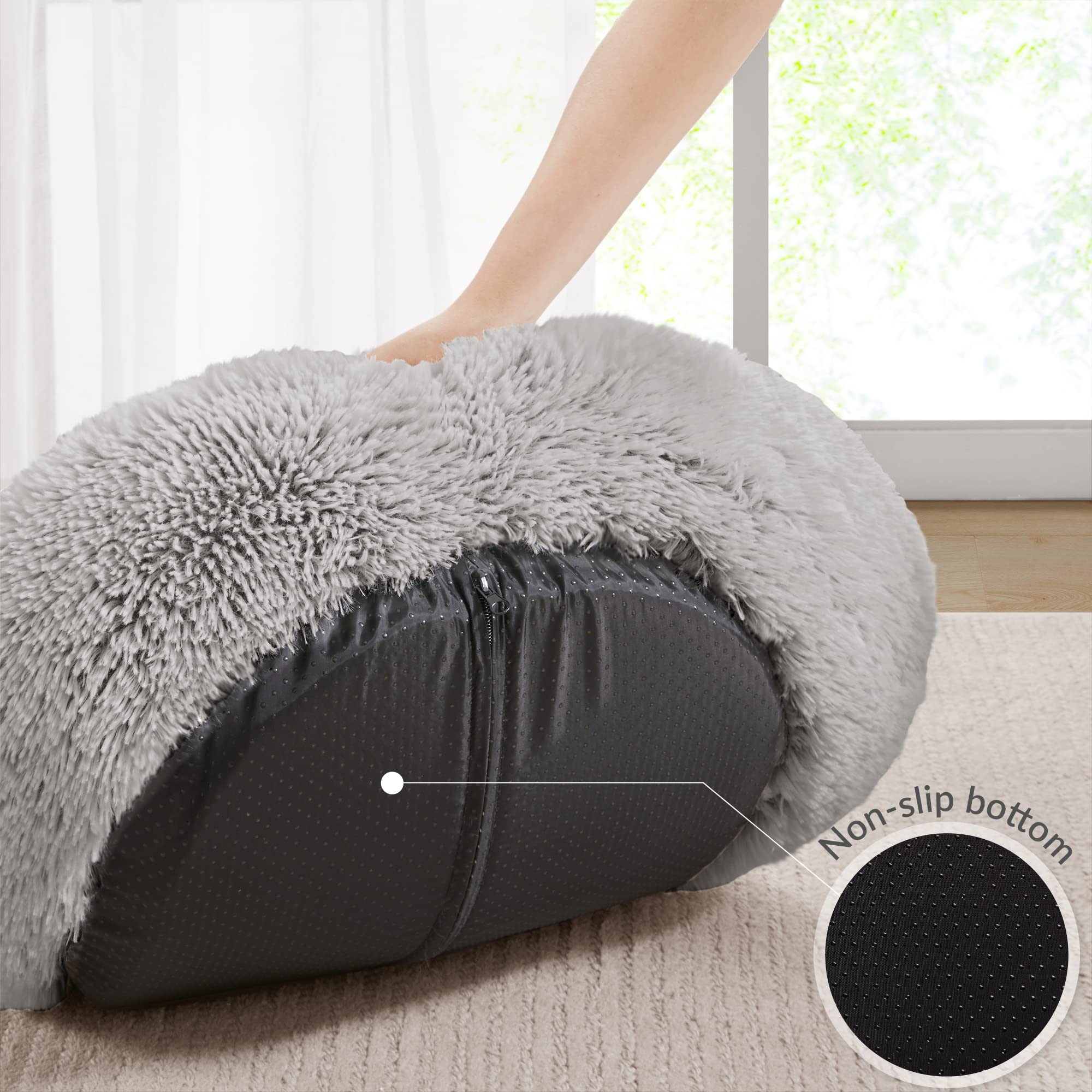 Friends Forever Serena Donut Memory Foam Orthopedic Dog Bed, Soft Faux Fur Oval Cat Couch For Indoor Pet, Fluffy Calming Plush S