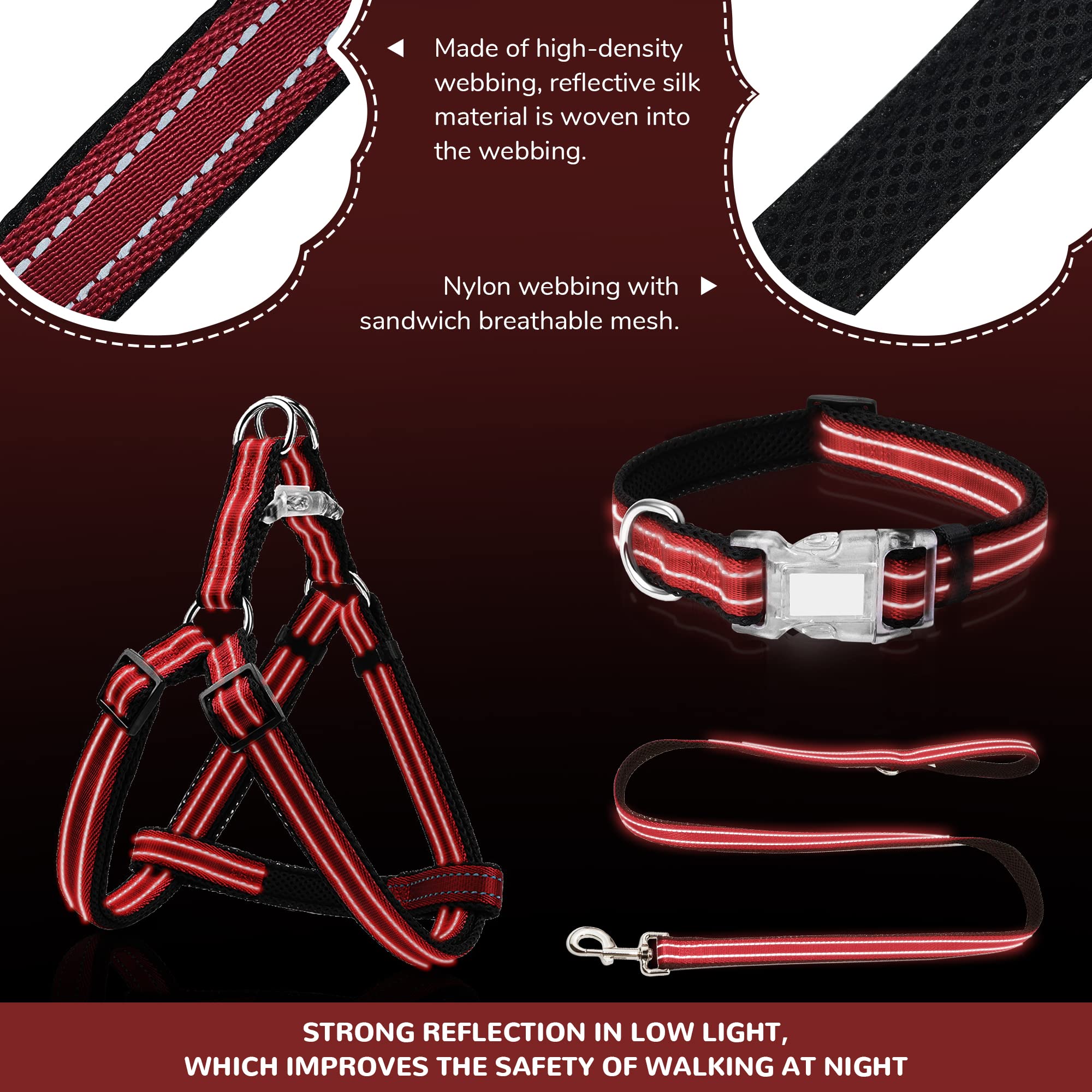 Reflective Dog Harness Collar Leash Set, No Pull Harness For Large Sized Dog, Quick Release Buckle Puppy Harness For Walk, Run,