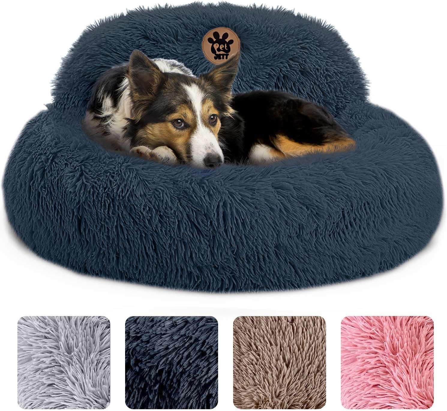 PetJett Calming Dog Bed Medium Size Dog - 30 Donut Bed, Anti-Slip & Washable Super Soft Fluffy Plush Round Bed, Anti-Anxiety P