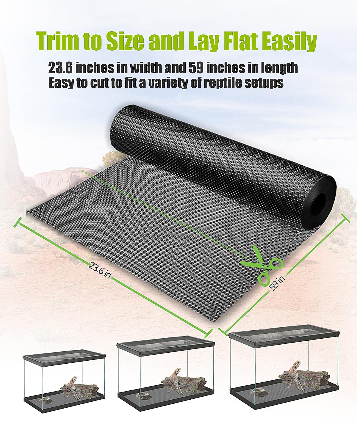 Helidrago Bearded Dragon Tank Accessories - Black Mat 4x2x2, Ideal Reptile Substrate for 120 Gallon Enclosure, Model Mat24