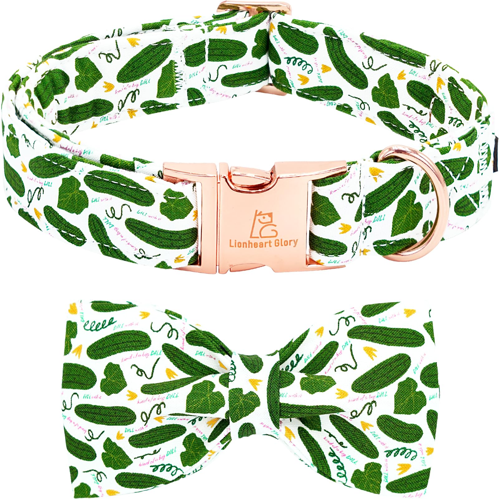 Lionheart Glory Dog Bow Collar Cucumbers Print Dog Collar For X-Small Dogs,Female Male Dog Collars With Bowtie Spring Summer Col