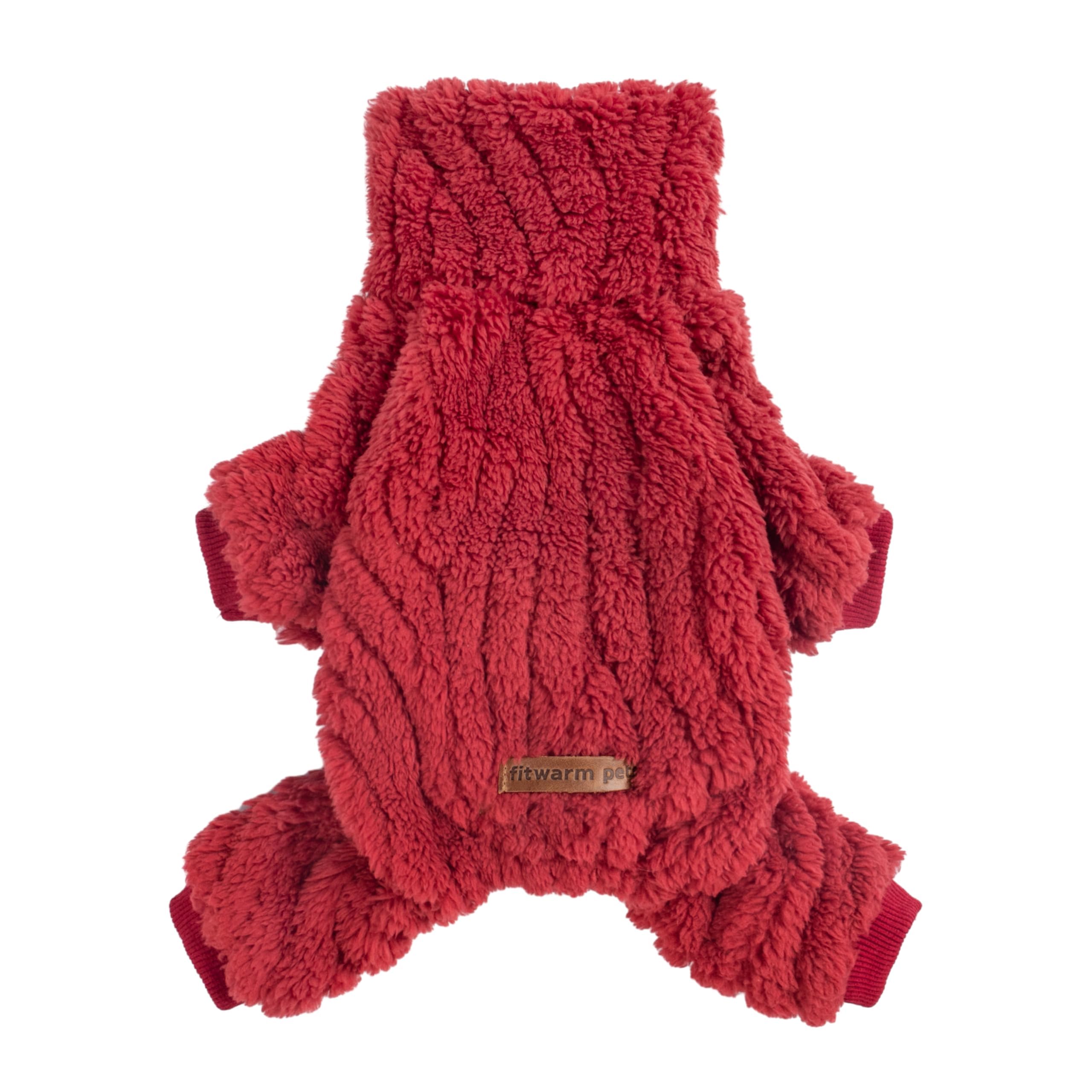 Fitwarm Turtleneck Fleece Dog Sweater Pajamas, Warm Winter Dog Clothes For Small Dogs Boy Girl, Fuzzy Pet Onesie With Feet, Red,