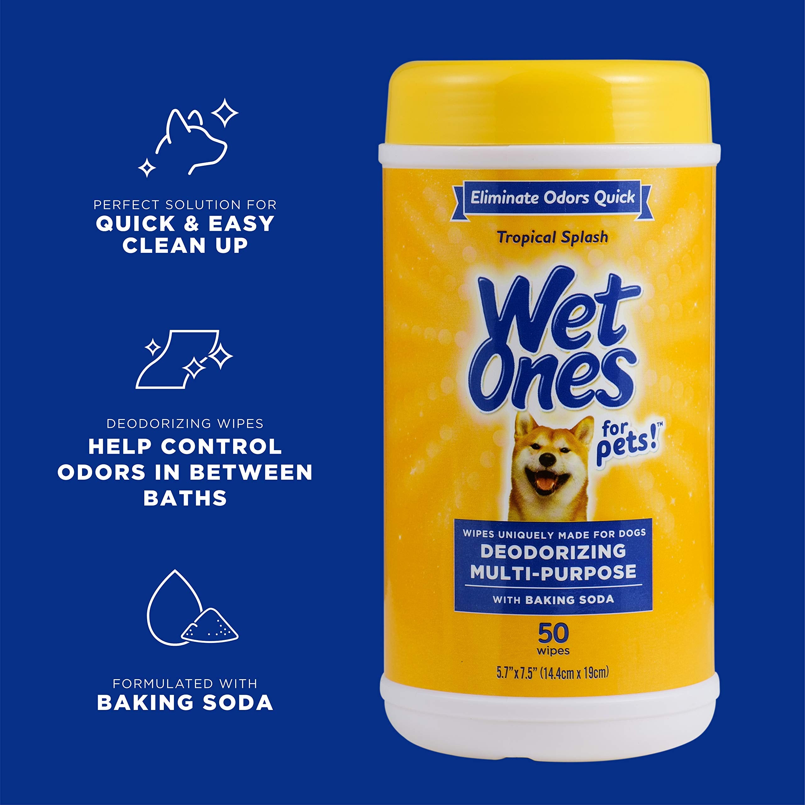 Wet Ones For Pets Deodorizing Multi-Purpose Dog Wipes With Baking Soda, 50 Count - 3 Pack| Dog Deodorizing Wipes For All Dogs In Tropical Splash Scent, Wipes For Deodorizing Dogs