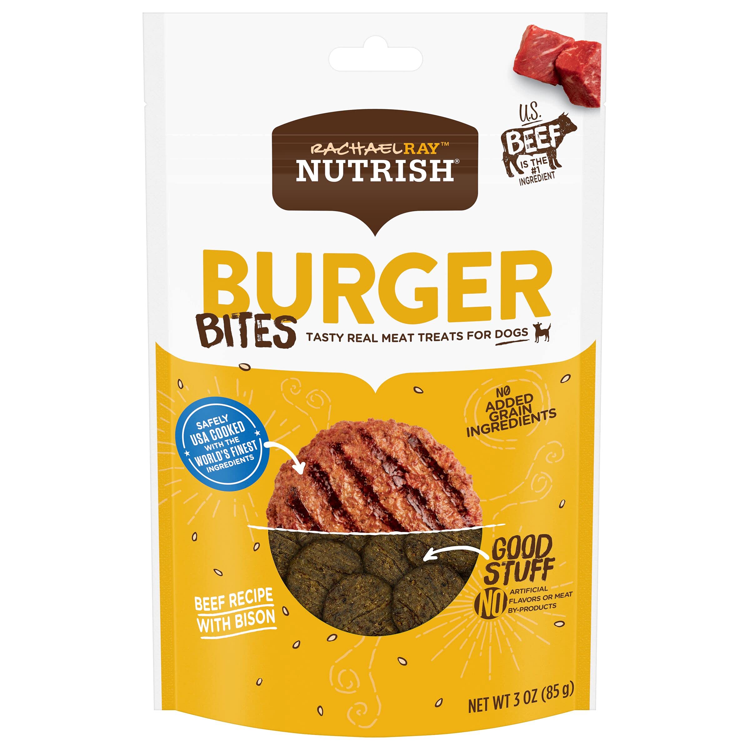 Rachael Ray Nutrish Burger Bites Dog Treats, Beef Burger With Bison Recipe, Grain Free, 3 Oz. (Pack Of 8)
