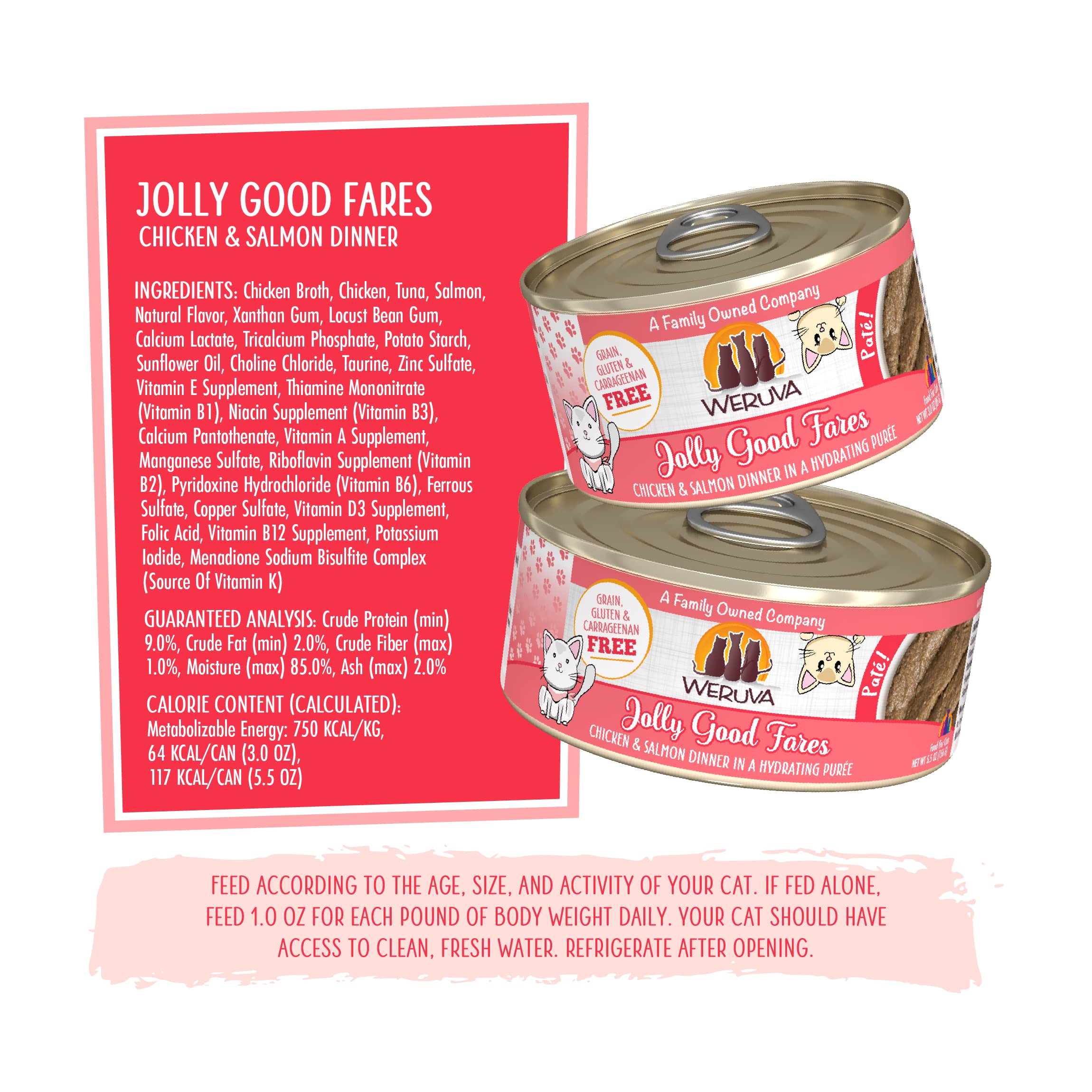 Weruva Wet Cat Food, Jolly Good Fares with Chicken and Salmon Pate, 3oz Can, Pack of 12