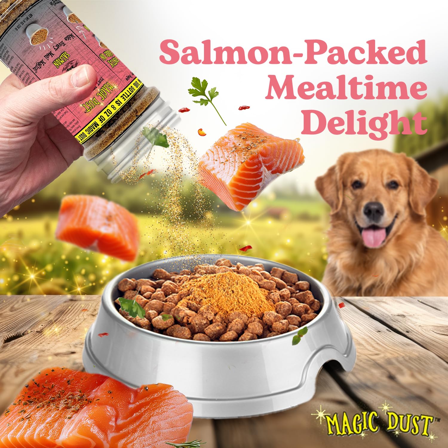 Wild Meadow Farms - Magic Dust Salmon Jerky Topper, Single Protein Pet Food Topper for Dogs & Cats, Enhance Flavor & Elevate Mea