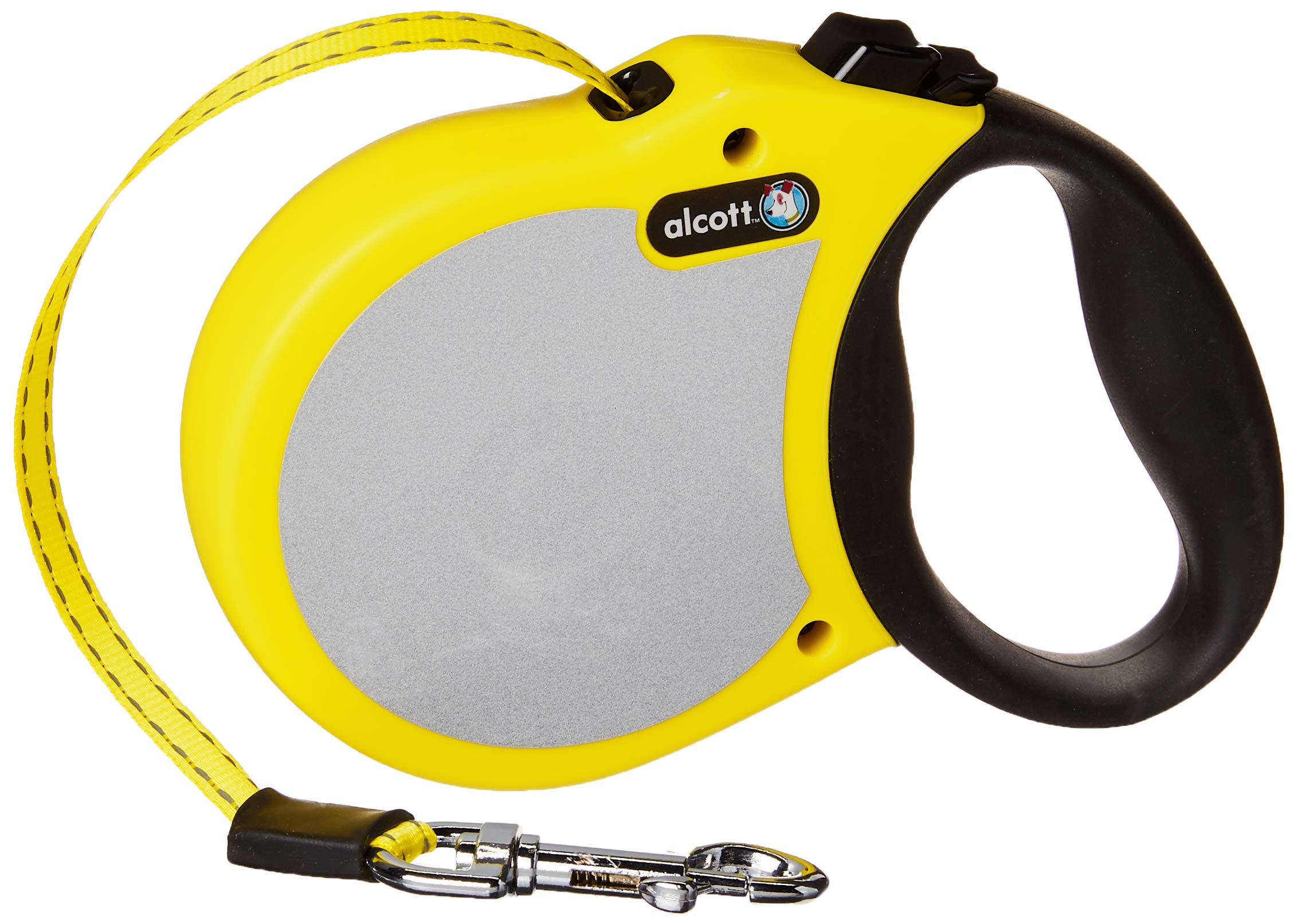Alcott Visibility Retractable Reflective Belt Leash, 16' Long, Small For Dogs Up To 45 Lbs., Neon Yellow With Reflective Accents