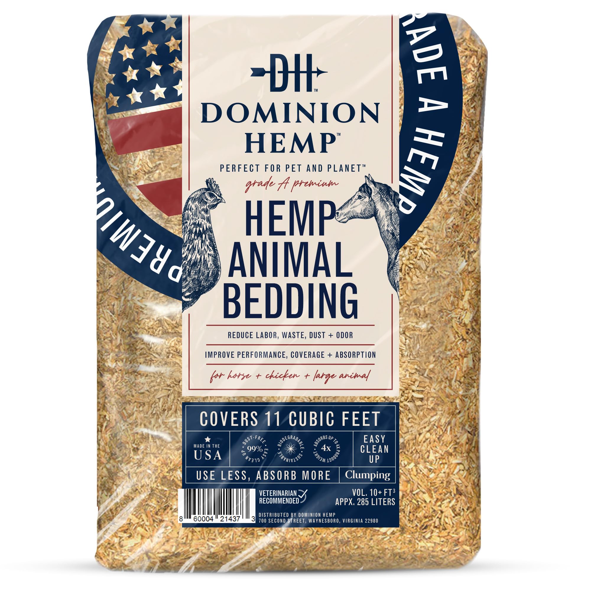 Dominion Hemp Premium Hemp Bedding for Chicken Coops 10+ Cubic Feet (285L) - USA-Grown & Processed - Nesting Boxes for Chickens,