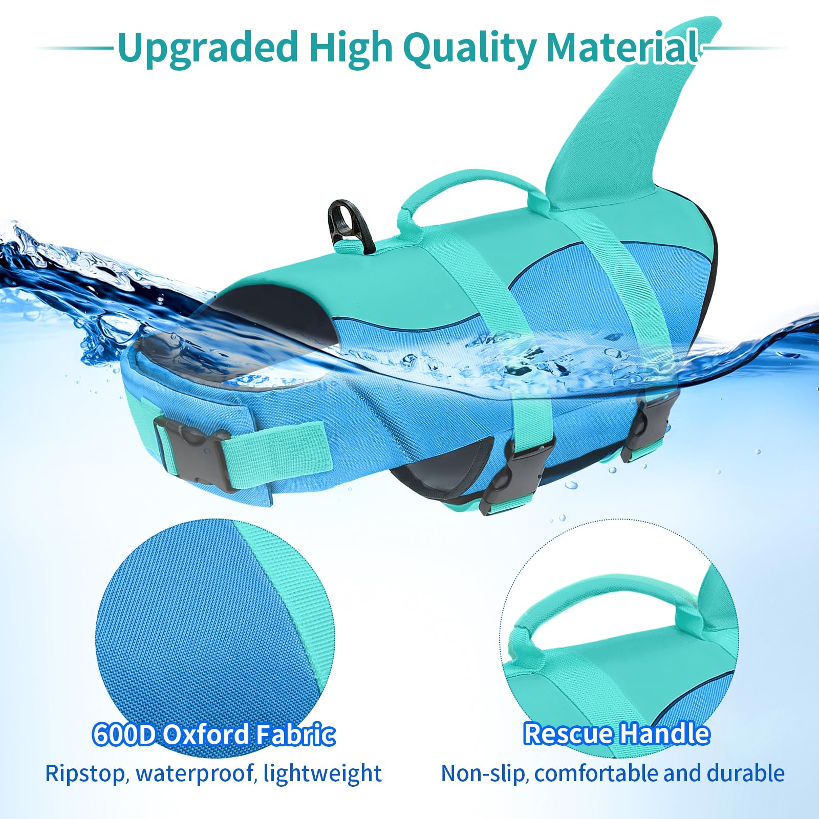 Malier Dog Life Jacket, Ripstop Dog Life Vest With High Buoyancy For Swimming Boating, High Visibilityshark Puppy Lifesaver For