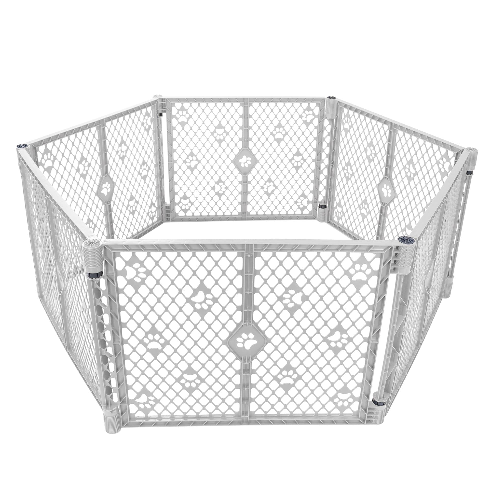 Mypet 6-Panel Paws Petyard, Gray Dog Playpen, Durable & Uv-Resistant Puppy Playpen, Indoor/Outdoor Portable Dog Pen, Adjustable 