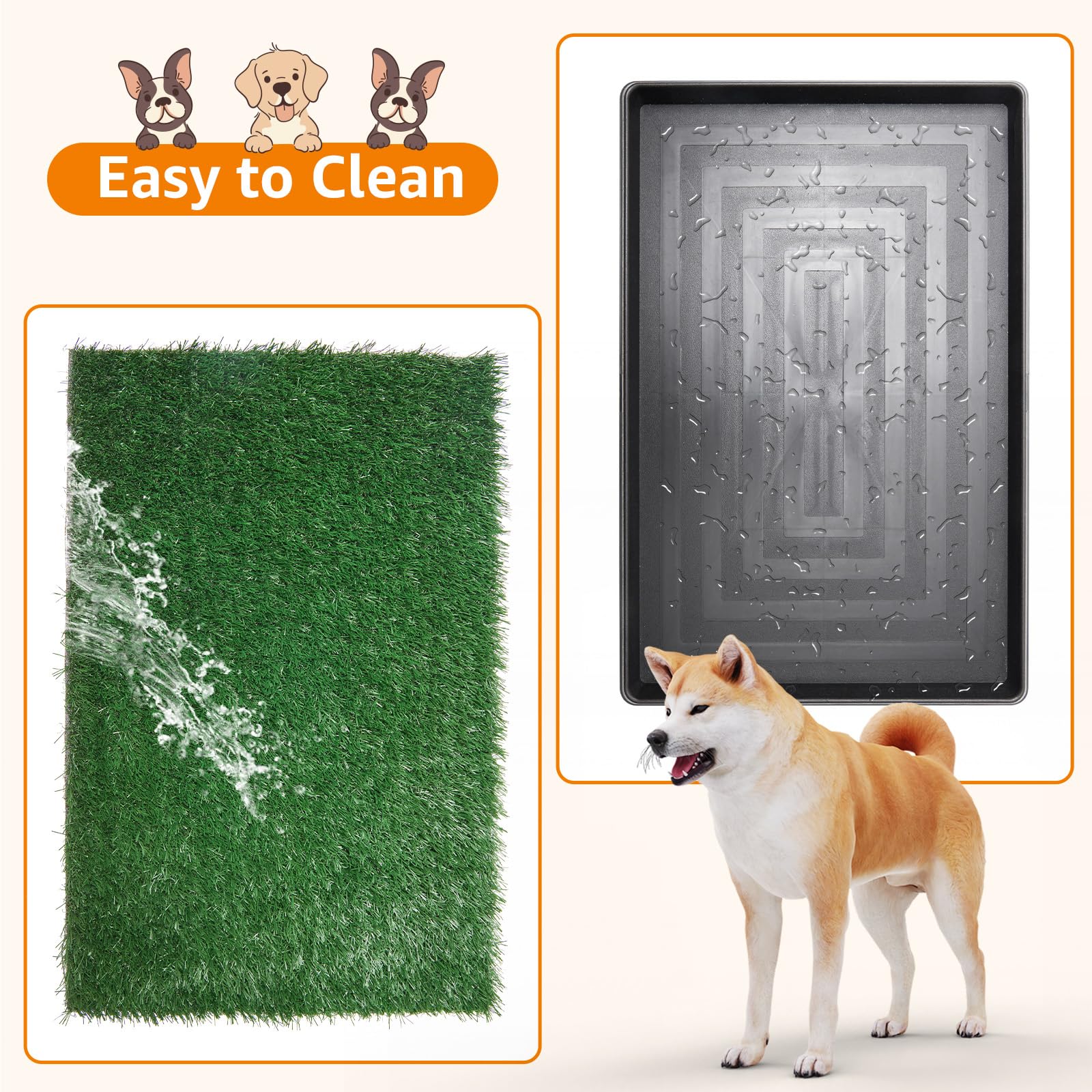 LOOBANI Dog Grass Pad with Tray, Indoor Potty for Dogs, 23.6" x 35.5", Green, Includes 2 Replacement Pee Pads