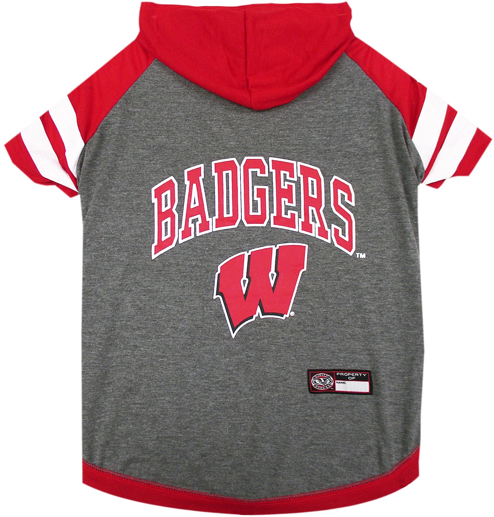 NCAA Wisconsin Badgers Hoodie for Dogs & Cats, Small Collegiate Licensed Dog Hoody Tee Shirt. Sports Hoody T-Shirt for Pets. Col