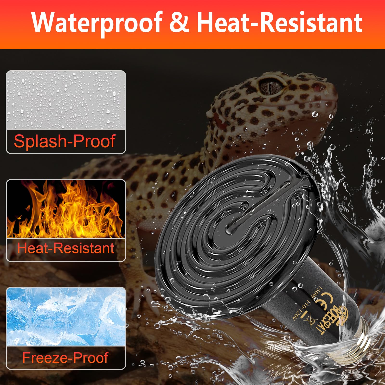 Boeespat High Efficiency 75W Ceramic Heat Emitters, Pack Of 2 Reptile Heat Lamp Bulbs For Bearded Dragon, Lizard, Iguana, Geckos