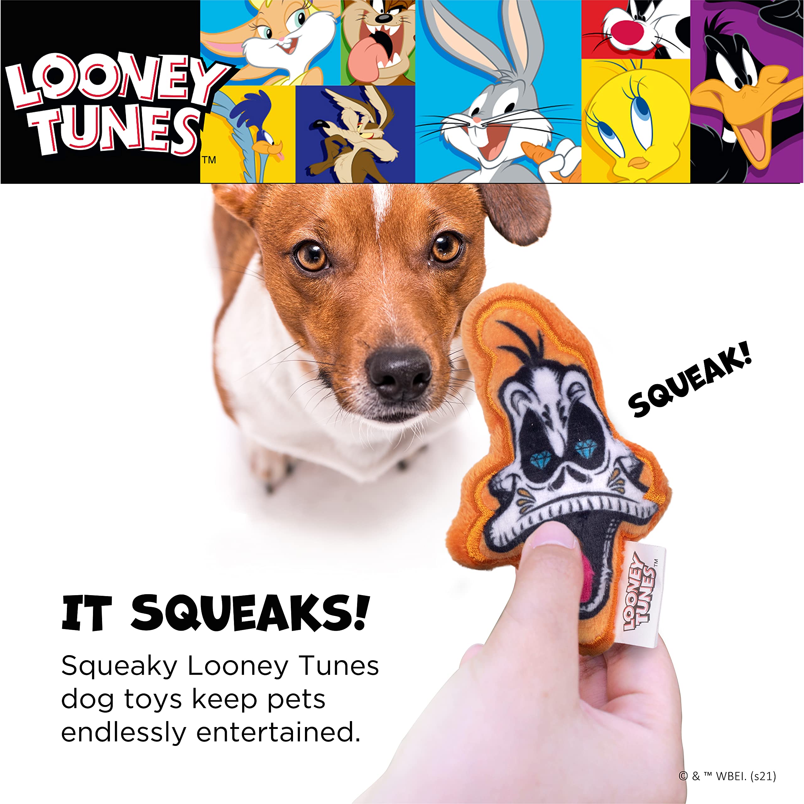 Looney Tunes For Pets Halloween Day Of The Dead Daffy Duck & Lola Bunny Silo Pet Squeaker Toys 2 Piece | Squeaky Dog Toys Small Dog Toys For Small Dogs | Halloween Dog Chew Toys,Ff18362