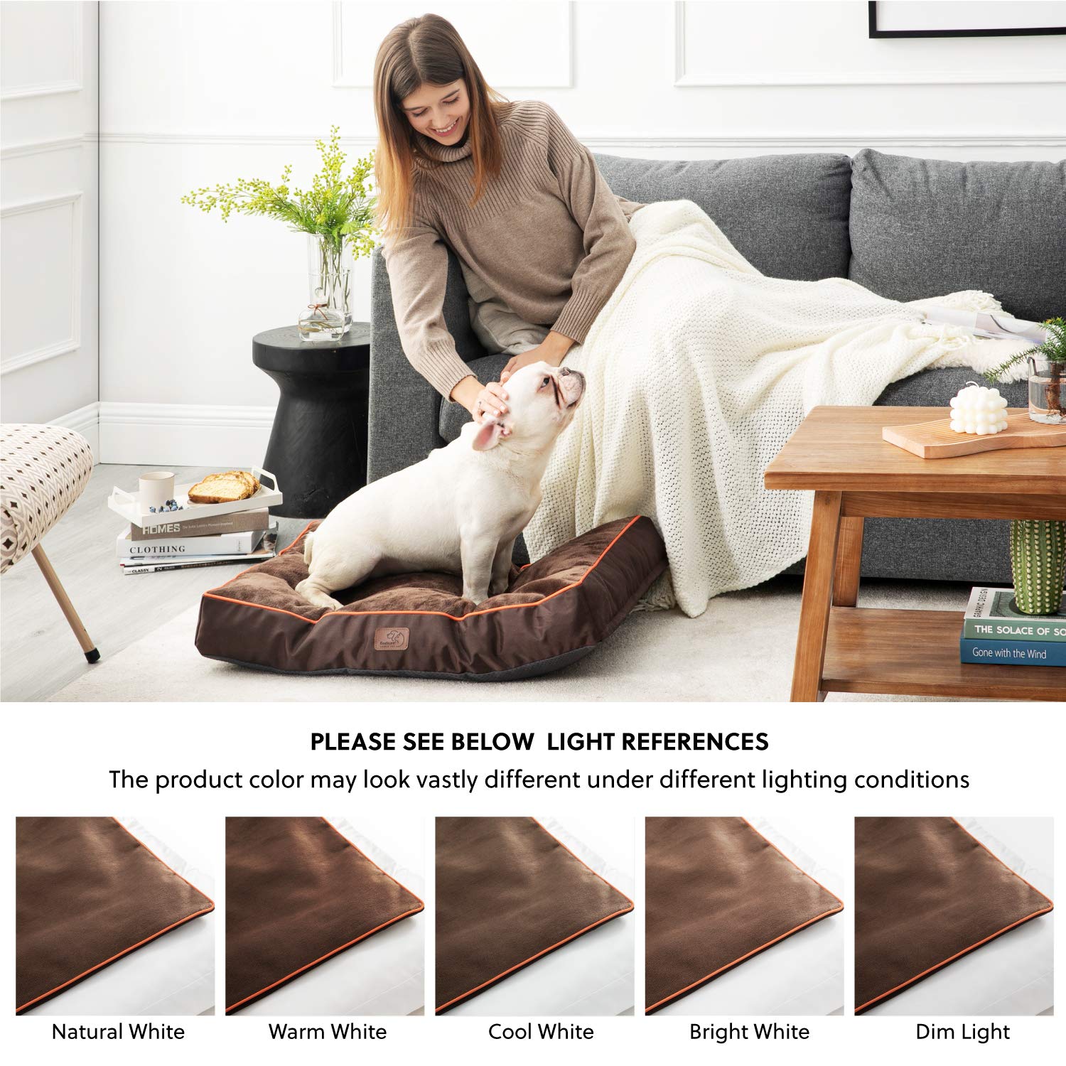 Bedsure Waterproof Dog Bed for Medium Dogs, 30"x20"x4", Brown, Removable Washable Cover, Ideal for Pets Up to 45lbs
