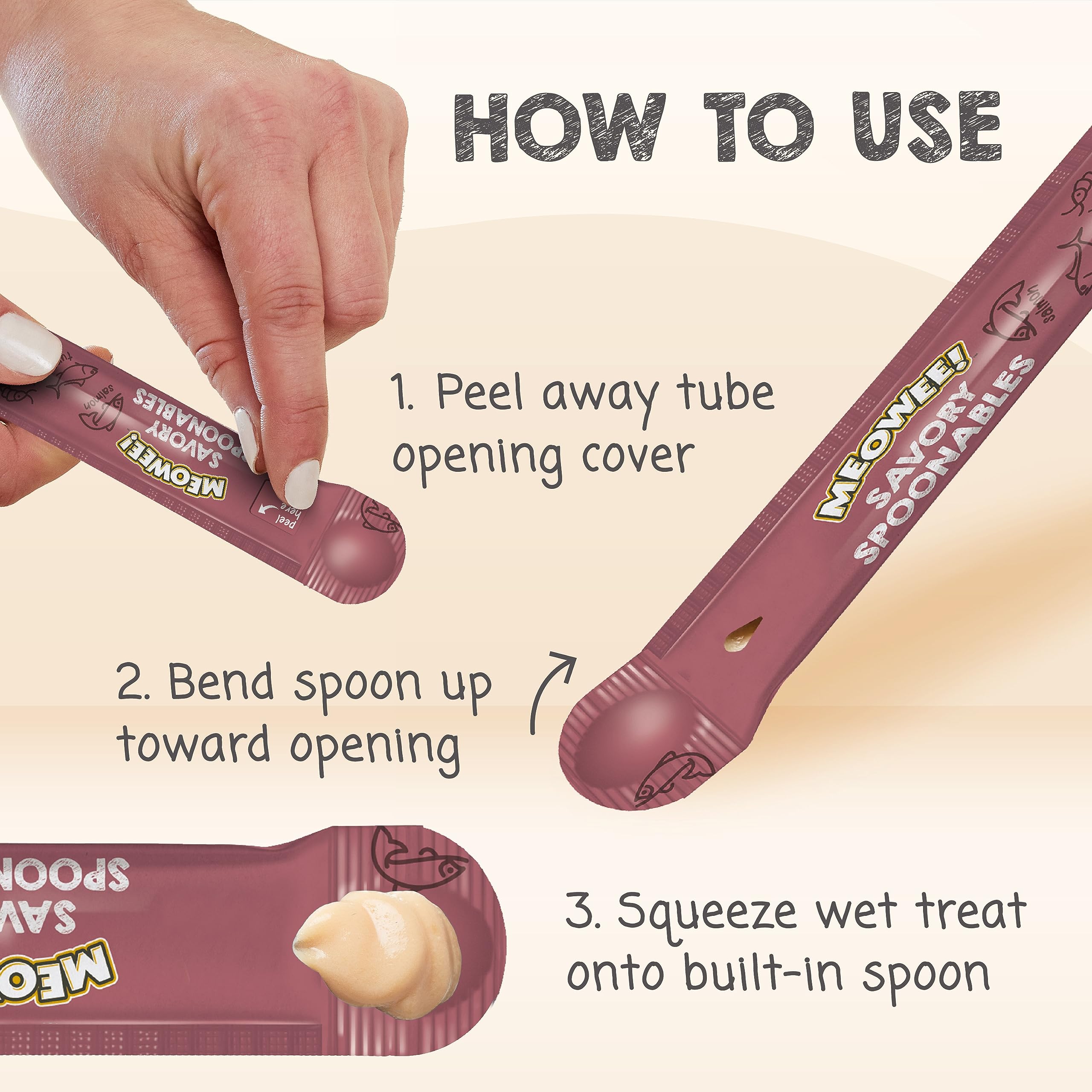 MEOWEE! Savory Spoonables with Real Salmon, Tuna and Krill for Cats, 4 Count, Treat Your Cat to Triple Flavor Squeezable Lickabl