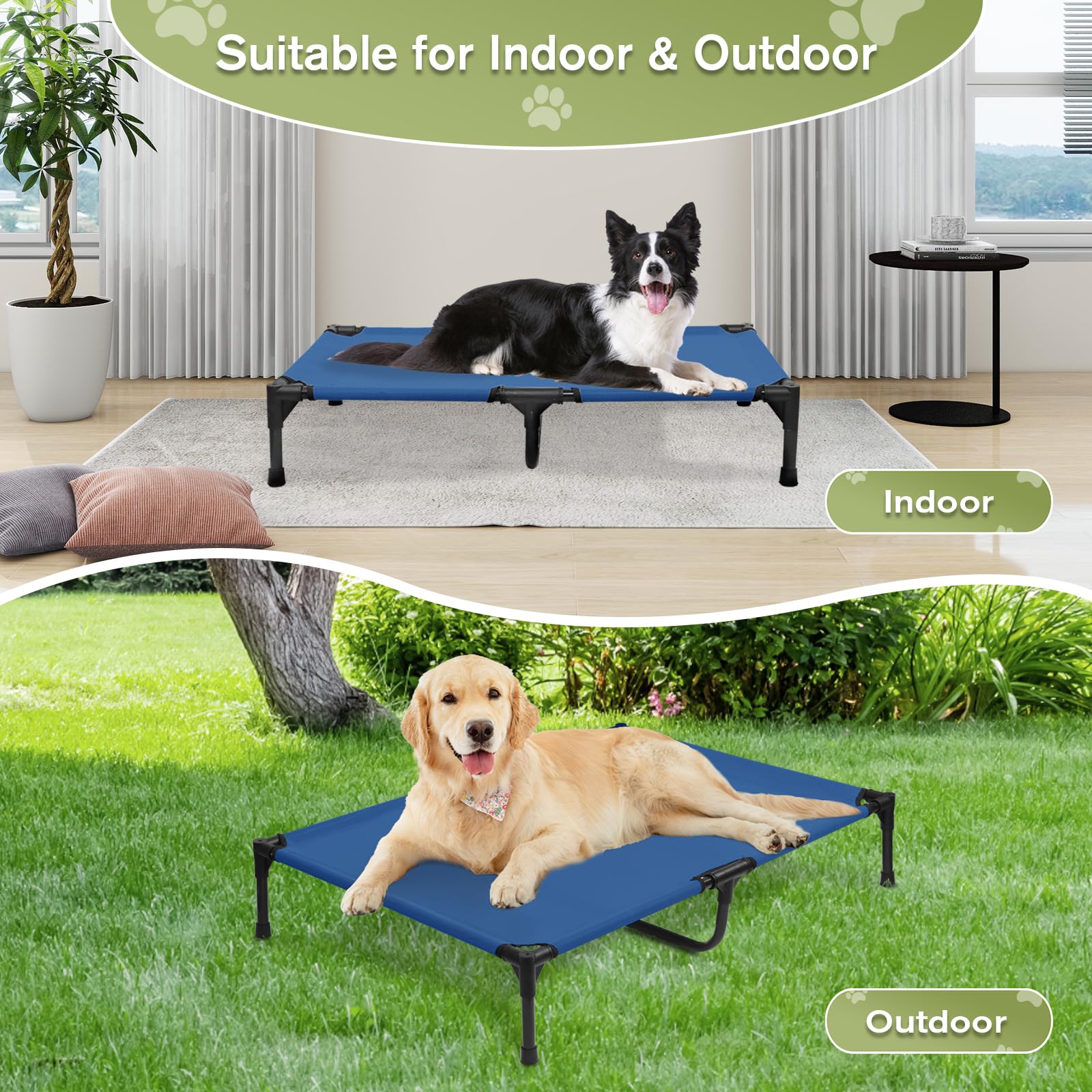 Outdoor Elevated Dog Cots Beds For Large Dogs, Cooling Travel Dog Hammock Bed With Breathable Mesh, Chew Proof Pet Bed With Stab