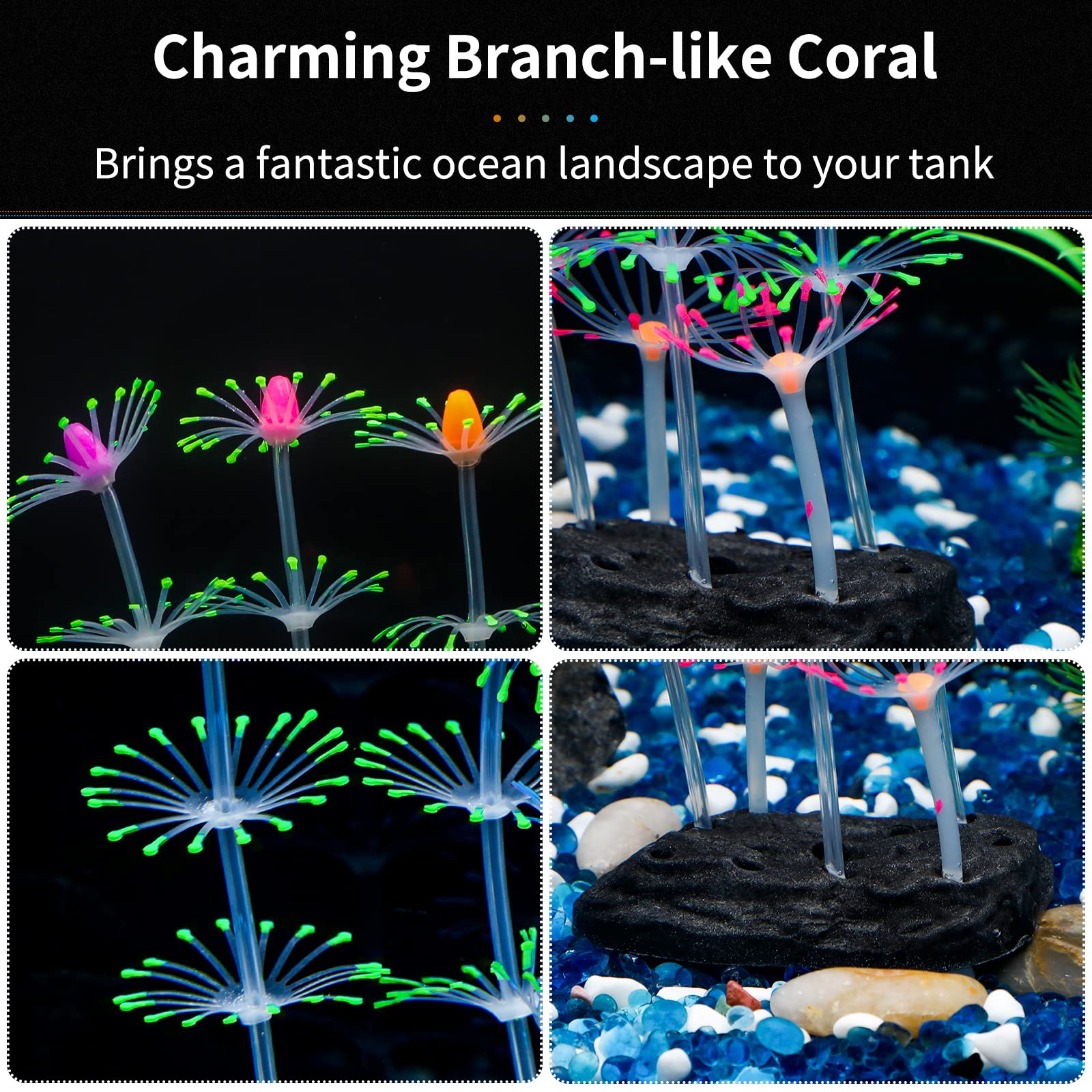 Uniclife Strip Coral Plant Ornament Glowing Effect Silicone Artificial Decoration For Fish Tank, Aquarium Landscape - Green