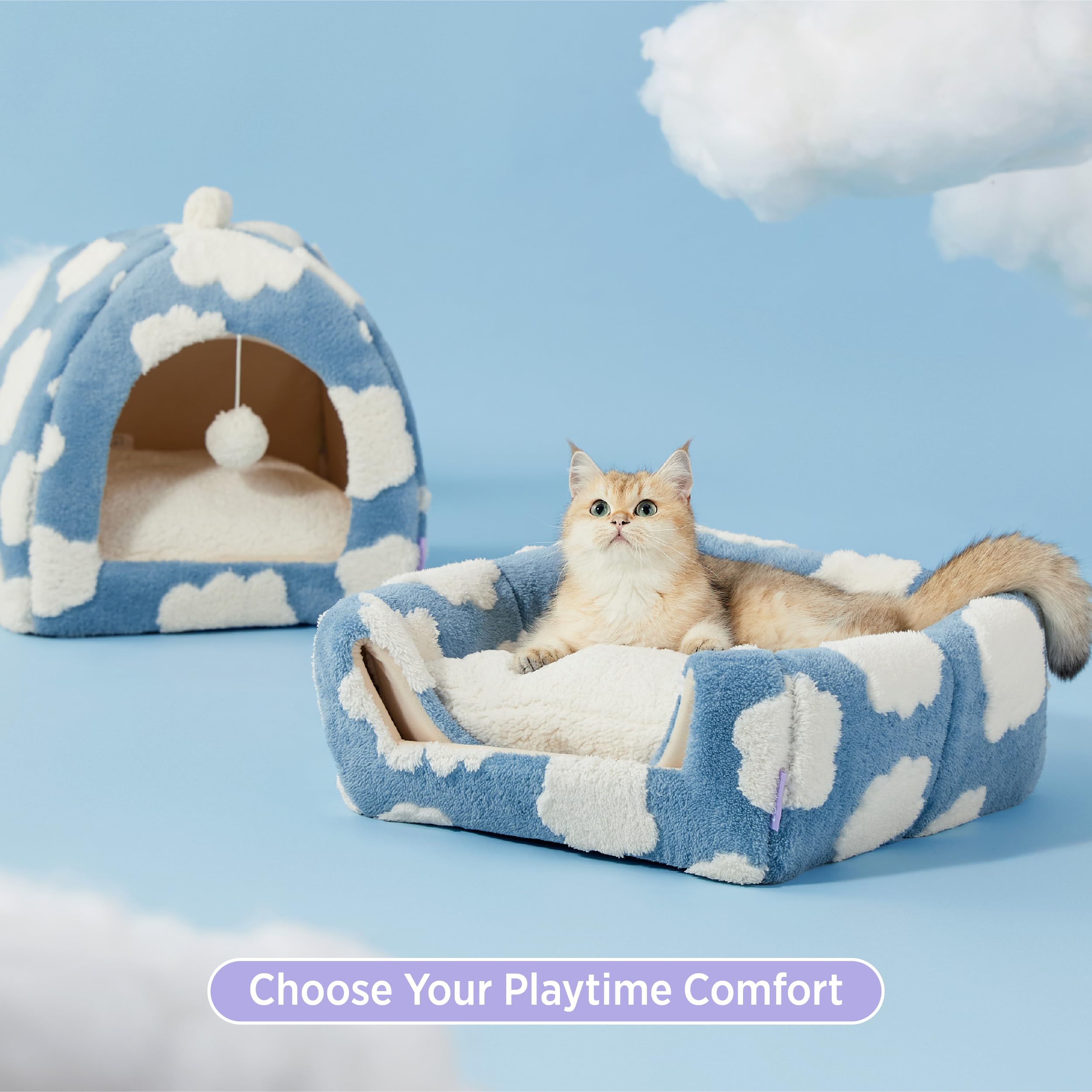 Lesure Cute Cat Beds For Indoor Cats - 2 In 1 Large Cat Cave Bed For Puppy And Small Dog With Removable Washable Cushioned Pillo