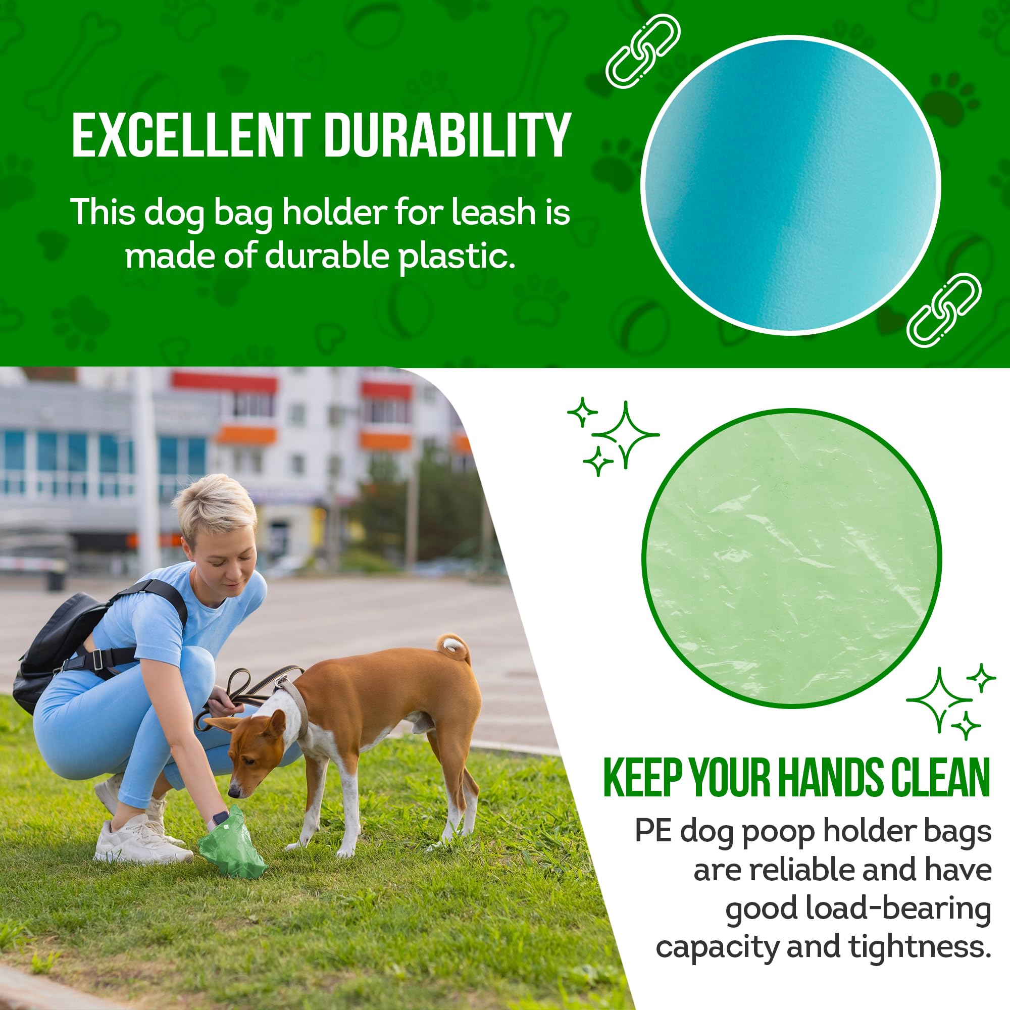 Purevacy Dog Poop Bag Dispenser With 4 Rolls Of 15 Bags In Each. 60 Bags Green Dog Poop Bag Holder With Flashlight For Leash. Dog Bag Dispenser With Carabiner Clip. Poop Bags Holder For Walking