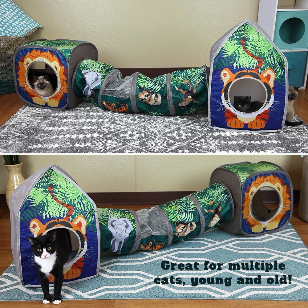 Kitty City Jungle Cat Cube Combo, Collapsible Cat Cube, Cat Bed, Tunnel, Cat Toy