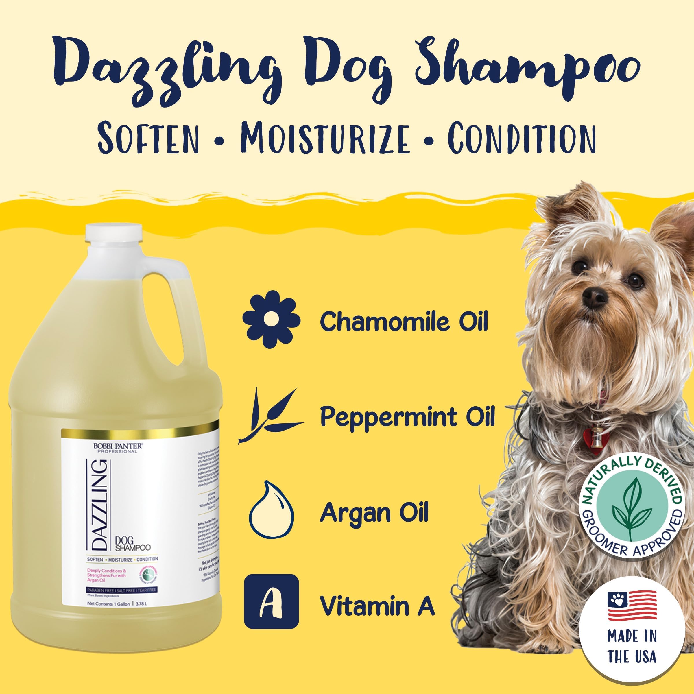 Bobbi Panter Dazzling Dog Shampoo For Moisture And Shine, Naturally Derived Ingredients, Tear-Free, Salt-Free, Paraben-Free, Ph-