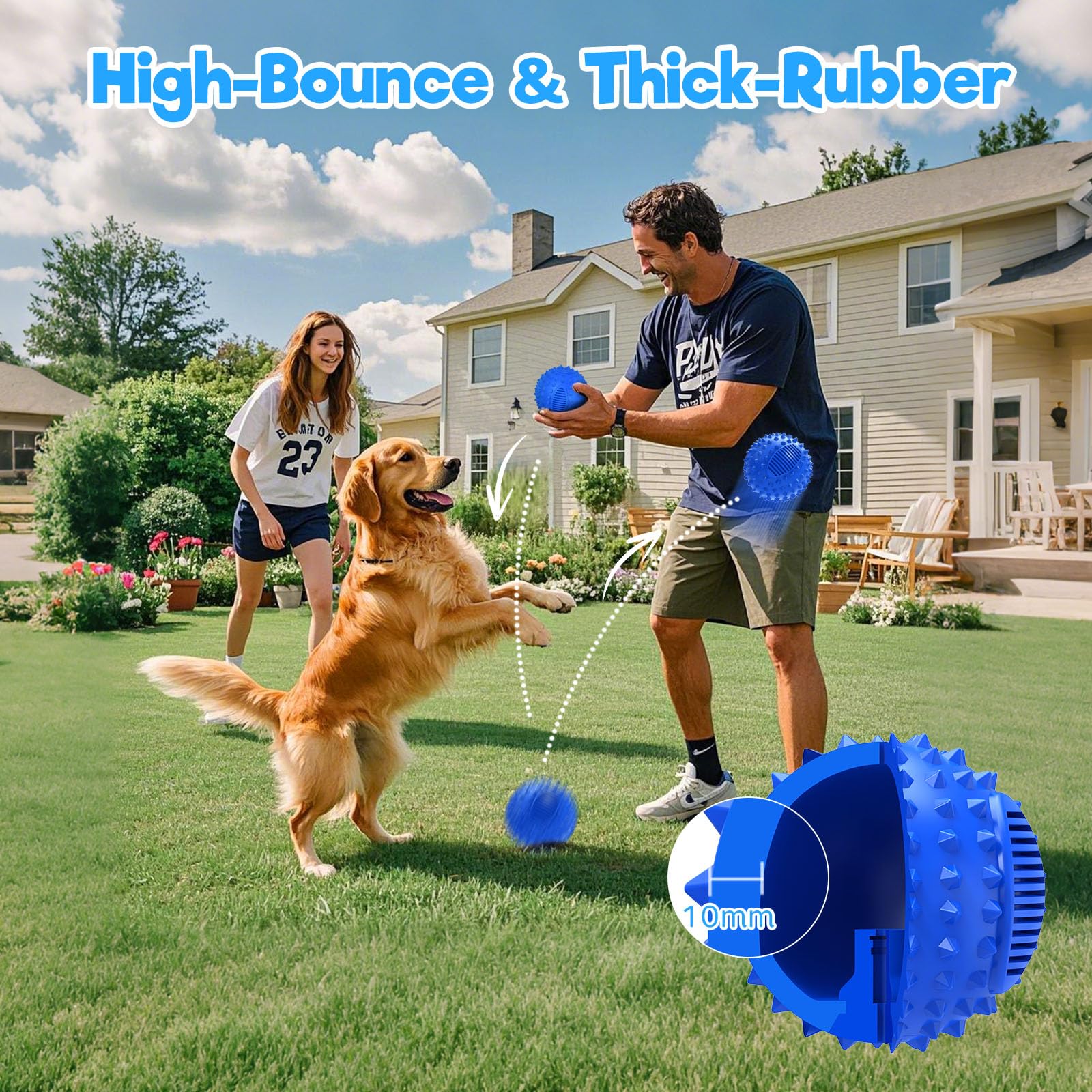 Petizer 4'' Squeaky Dog Balls For Aggressive Chewers, Durable Interactive Spiky Ball For Teething, Indestructible Rubber Dog Che