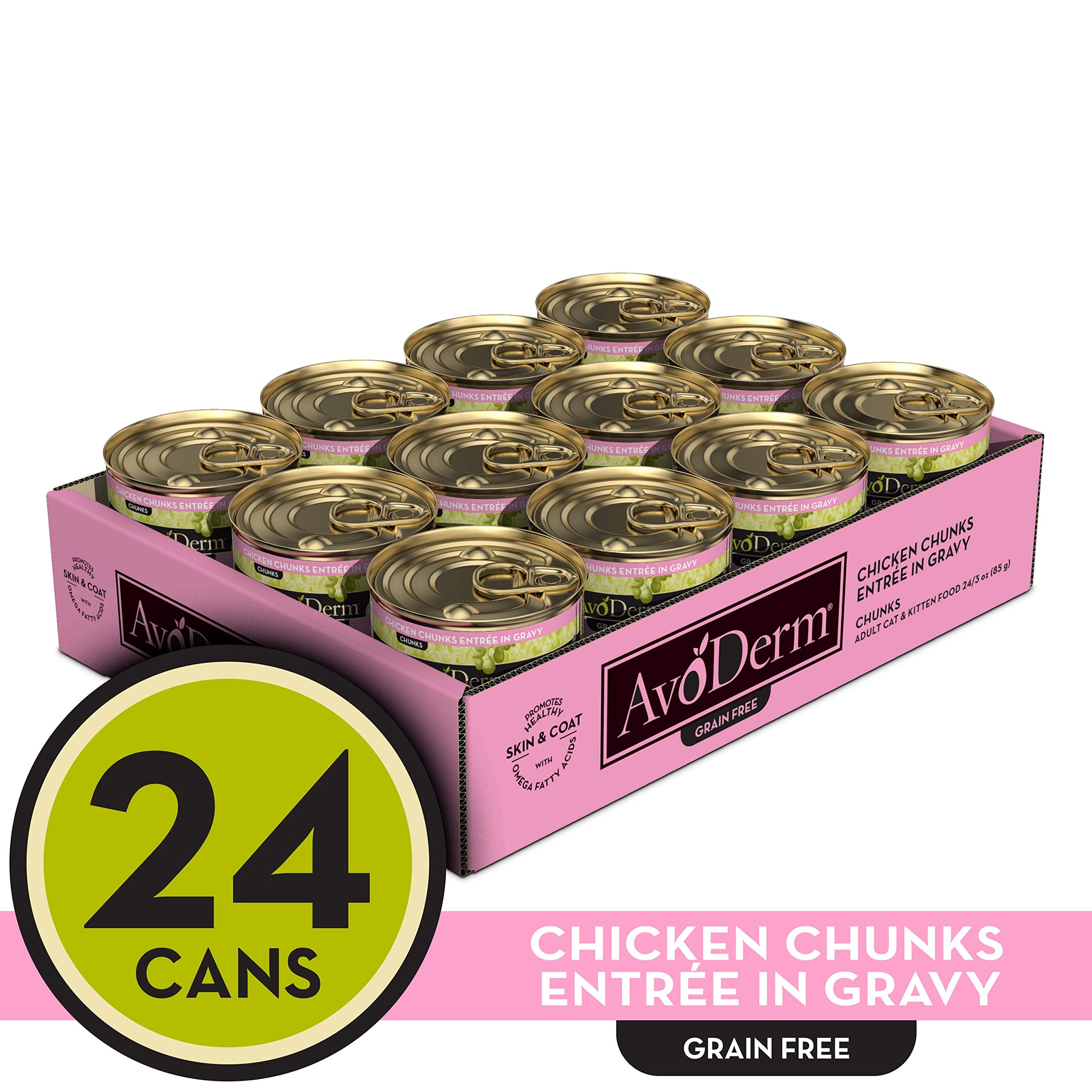 AvoDerm Natural Grain Free Wet Cat Food, Chicken Chunks in Gravy, 3 oz Cans, Pack of 24
