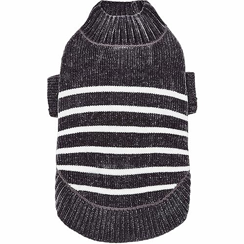 Blueberry Pet Cozy Soft Chenille Classy Striped Dog Sweater In Chic Grey, Back Length 22', Pack Of 1 Clothes For Dogs