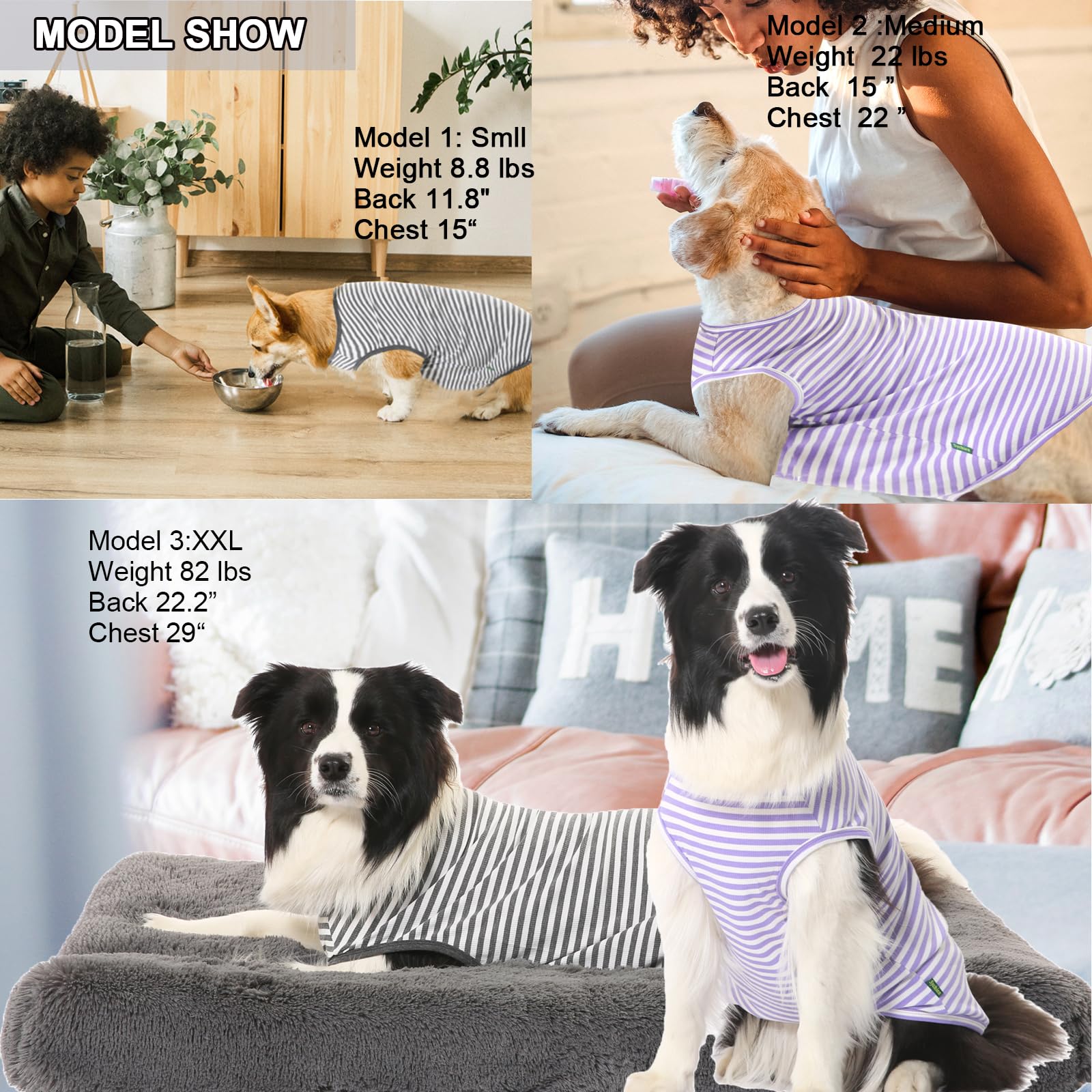 Sychien Dog Cooling Shirt,Summer Combed Cotton Breathable Boy Girl XXX-Large T-Shirts,Purple Grey White Striped XXXL
