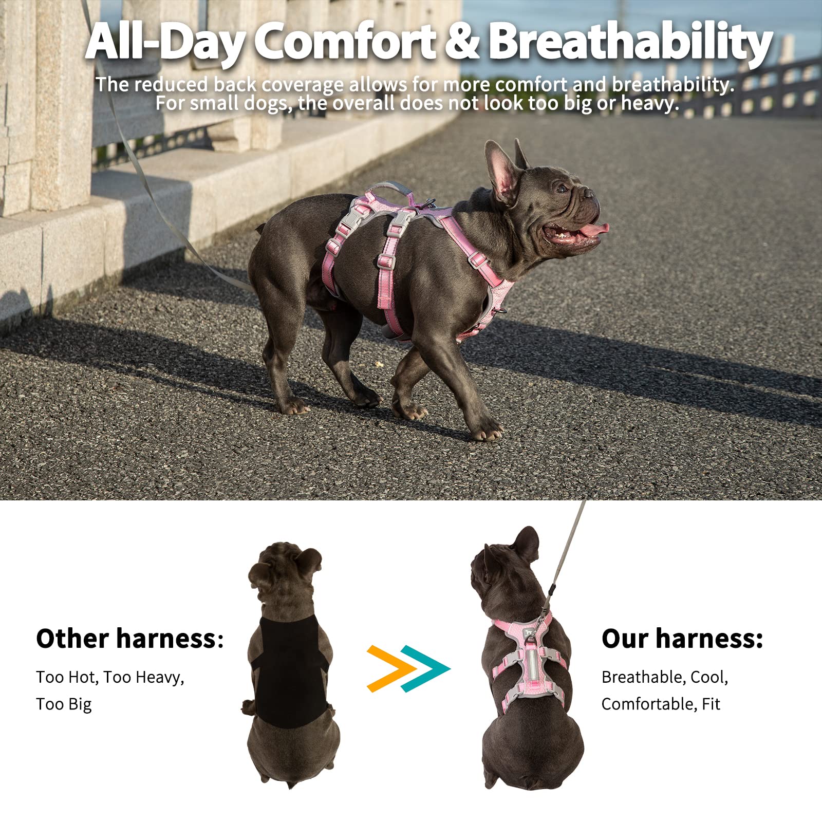 Huntboo No Escape Dog Harness, Escape Proof Harness, Fully Reflective Harness With Padded Handle, Breathable,Durable, Adjustable Vest For Small Dogs Walking, Training, And Running Gear（Pink,S