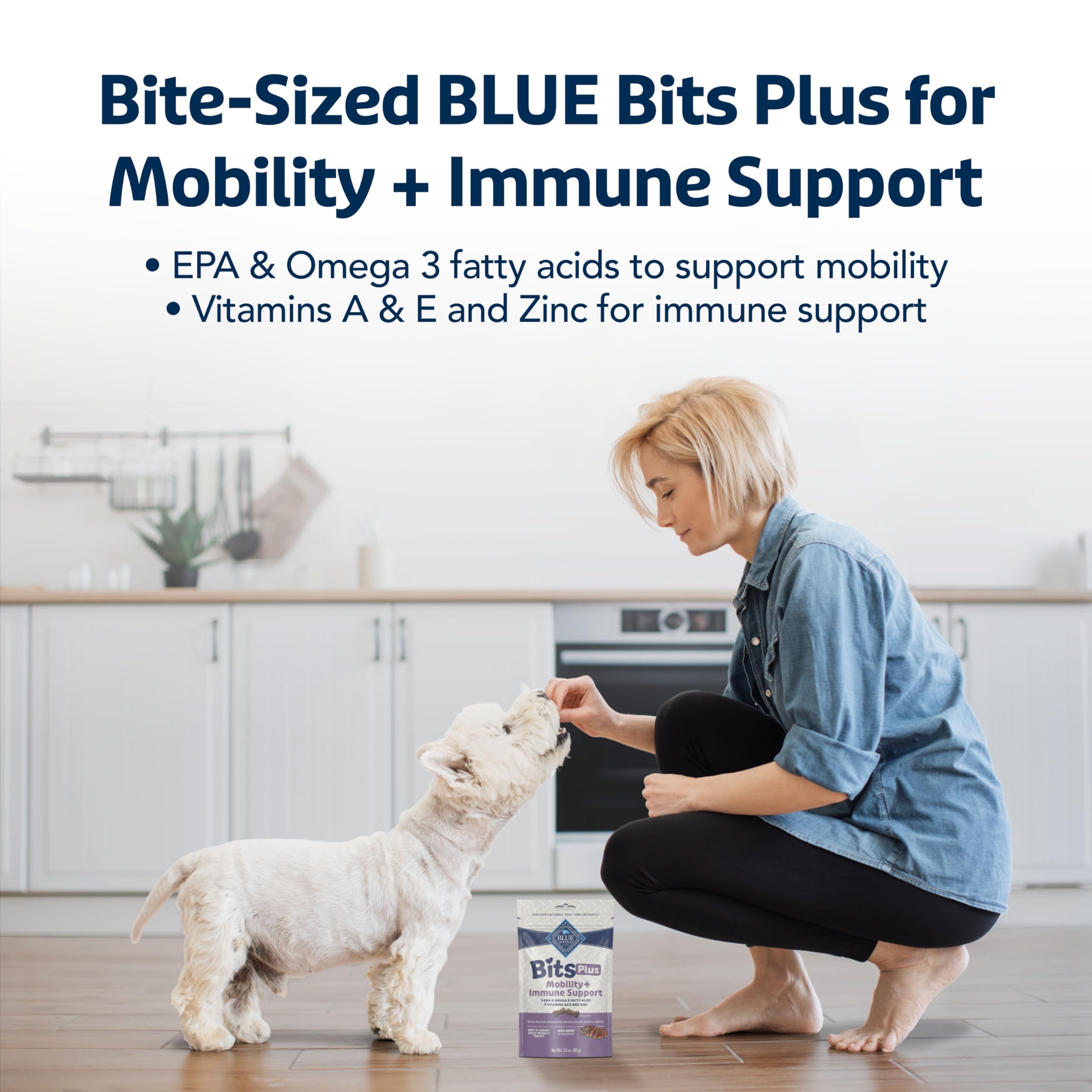 Blue Buffalo Blue Bits Plus Mobility and Immune Support Soft Dog Treats, Beef, 3.5-oz. Bag
