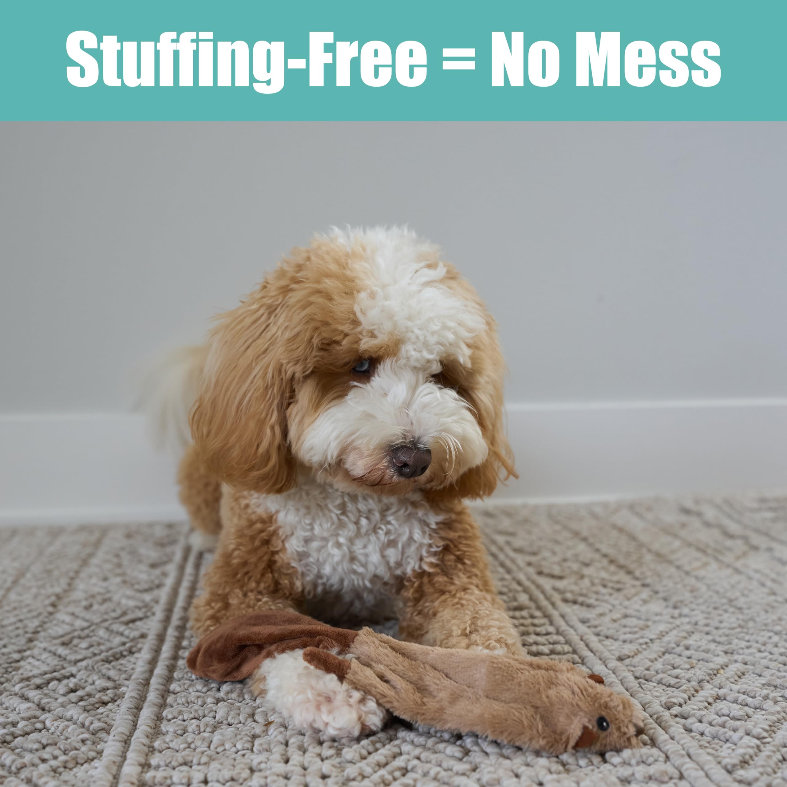 SPOT Skinneeez Beaver Dog Toy - 14 Stuffing-Free Plush Squeaky Dog Toy, Durable Interactive Toy for Small & Medium Dogs, Light t