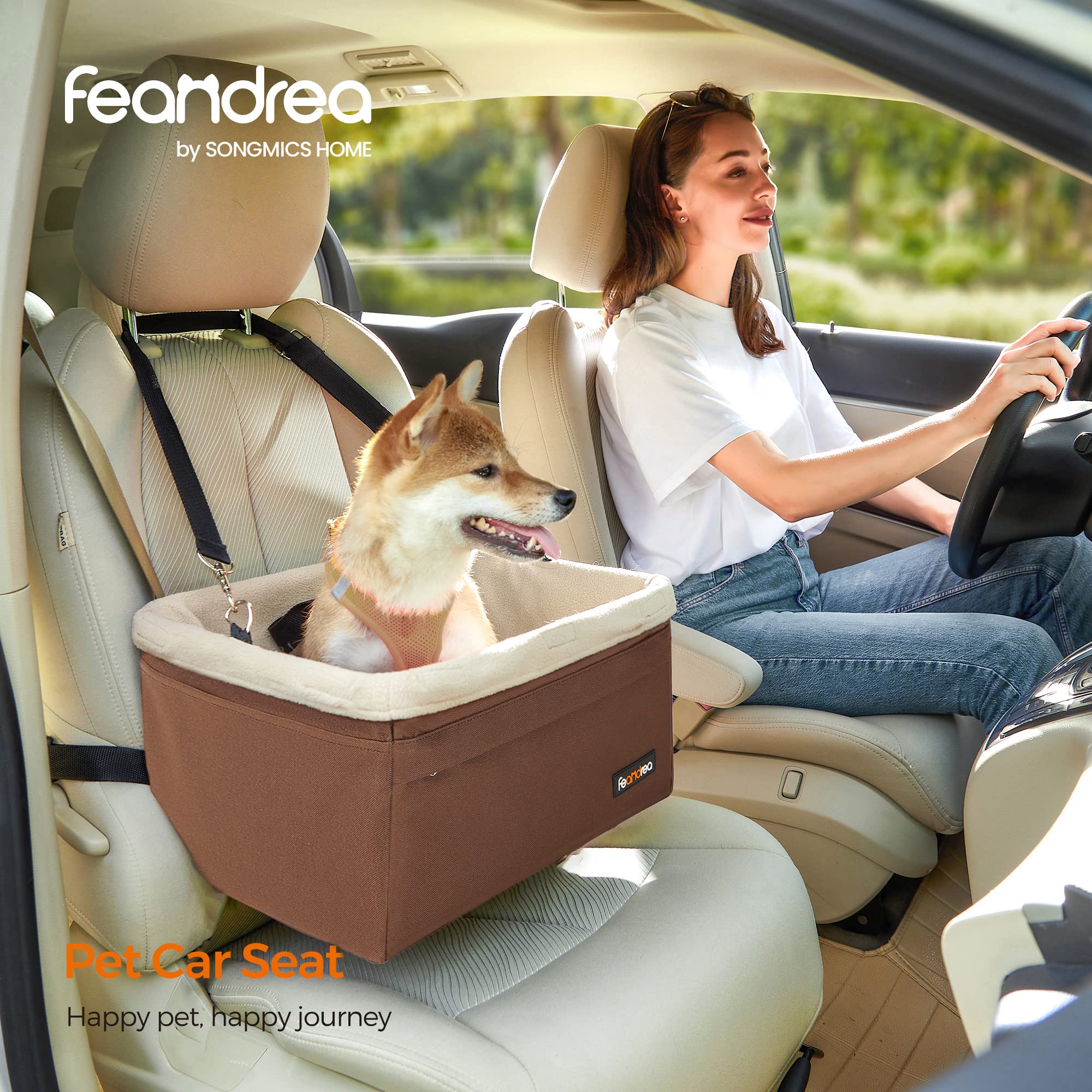 Feandrea Dog Car Seat, Pet Booster Seat for Small Dogs up to 18 lb, with Adjustable Straps, Removable Washable Fleece Liner, 4 P