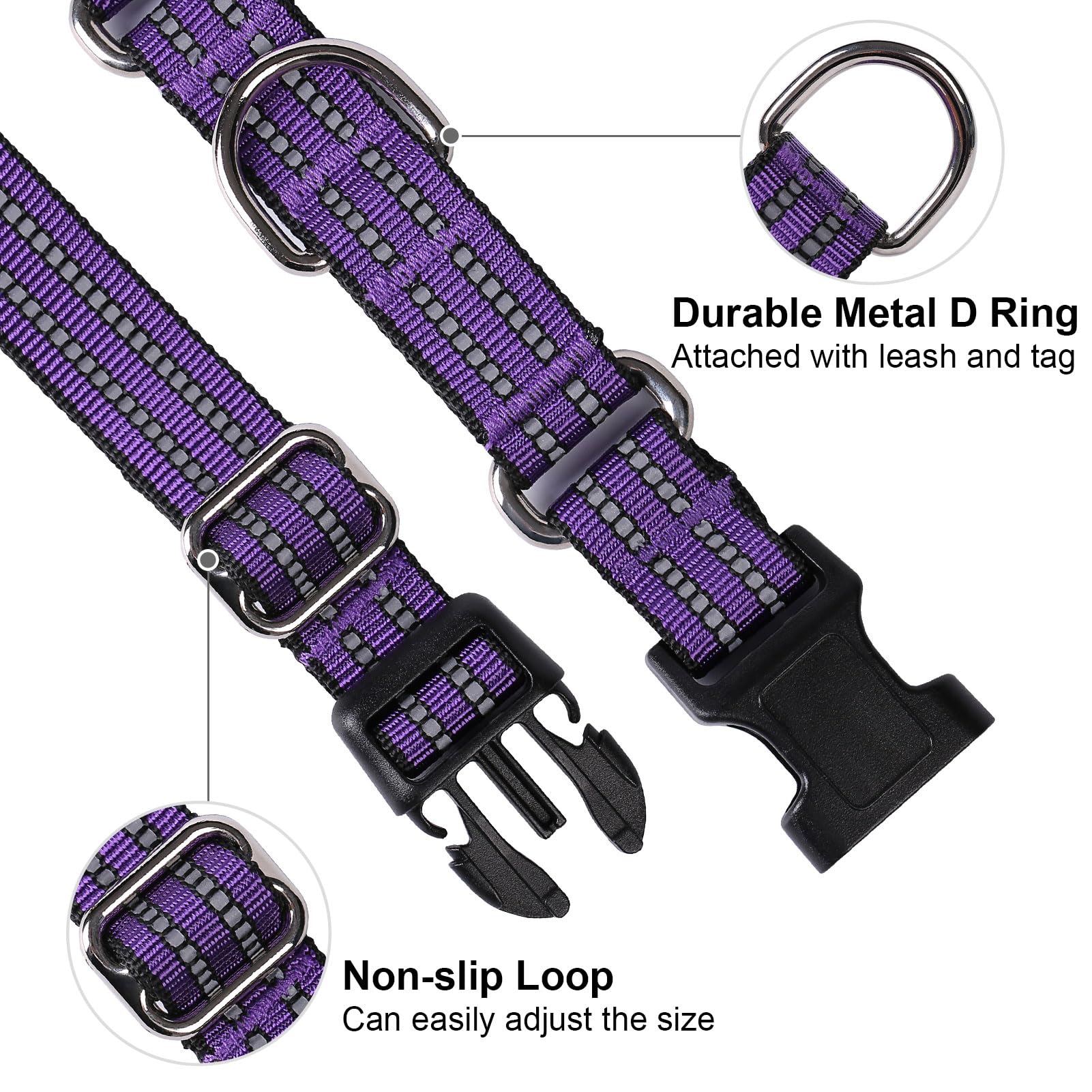 Joyeeiioo Martingale Dog Collar, Adjustable Nylon Reflective Collar With Buckle. No Pull-For Small, Medium, Large Dogs. Prevents