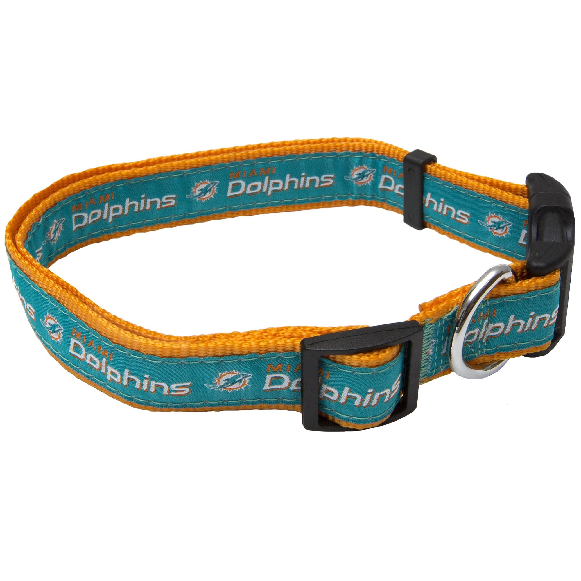 Pets First NFL Miami Dolphins Licensed PET COLLAR, Small - Heavy-Duty, Strong, and Durable Dog Collar. Available in 31 Football