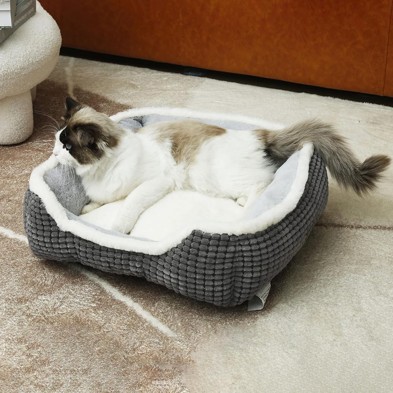 Dog Beds For Small Dogs, Cute Cat Beds For Indoor Cats, Super Soft Washable Cat Bed With Anti-Slip & Water-Resistant Bottom, Lux