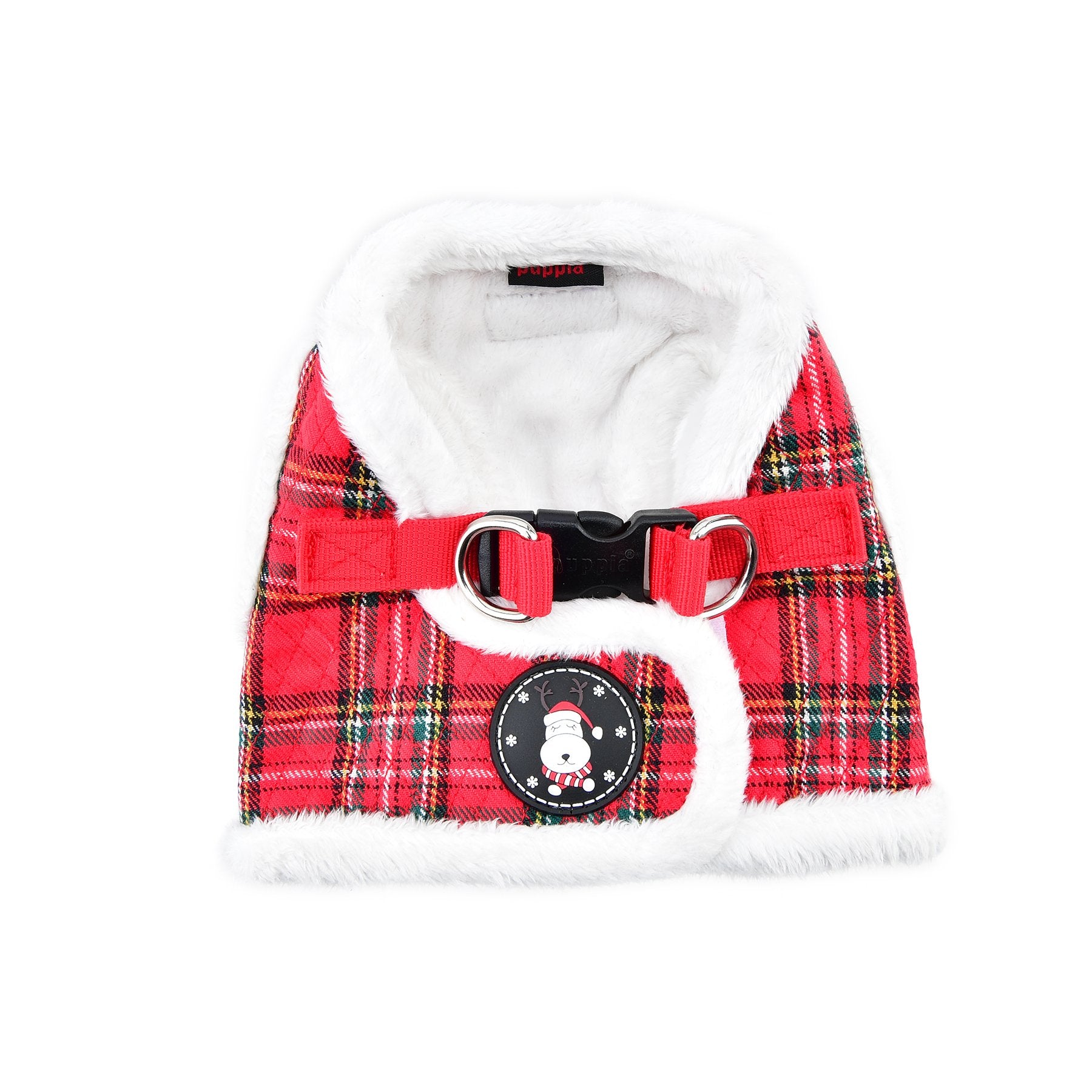 Puppia Blitzen Vest Dog Harness Step-In Warm Winter Christmas Holiday Harness For Small And Medium Dog, Checkered Red, Small