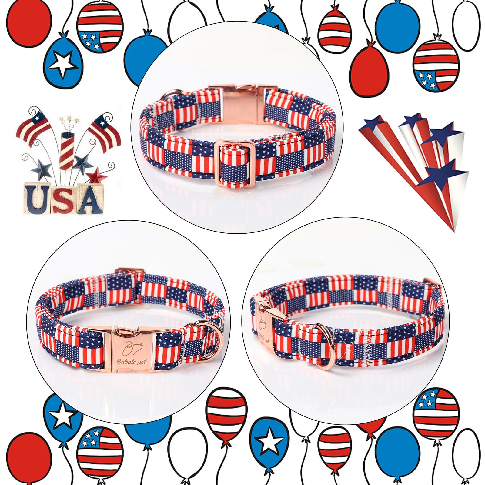Babole Pet 4Th Of July Dog Collar - Us Flag Patriotic Dog Collars For Puppy & Tiny Dogs, Adjustable Independence Day Stars & Str
